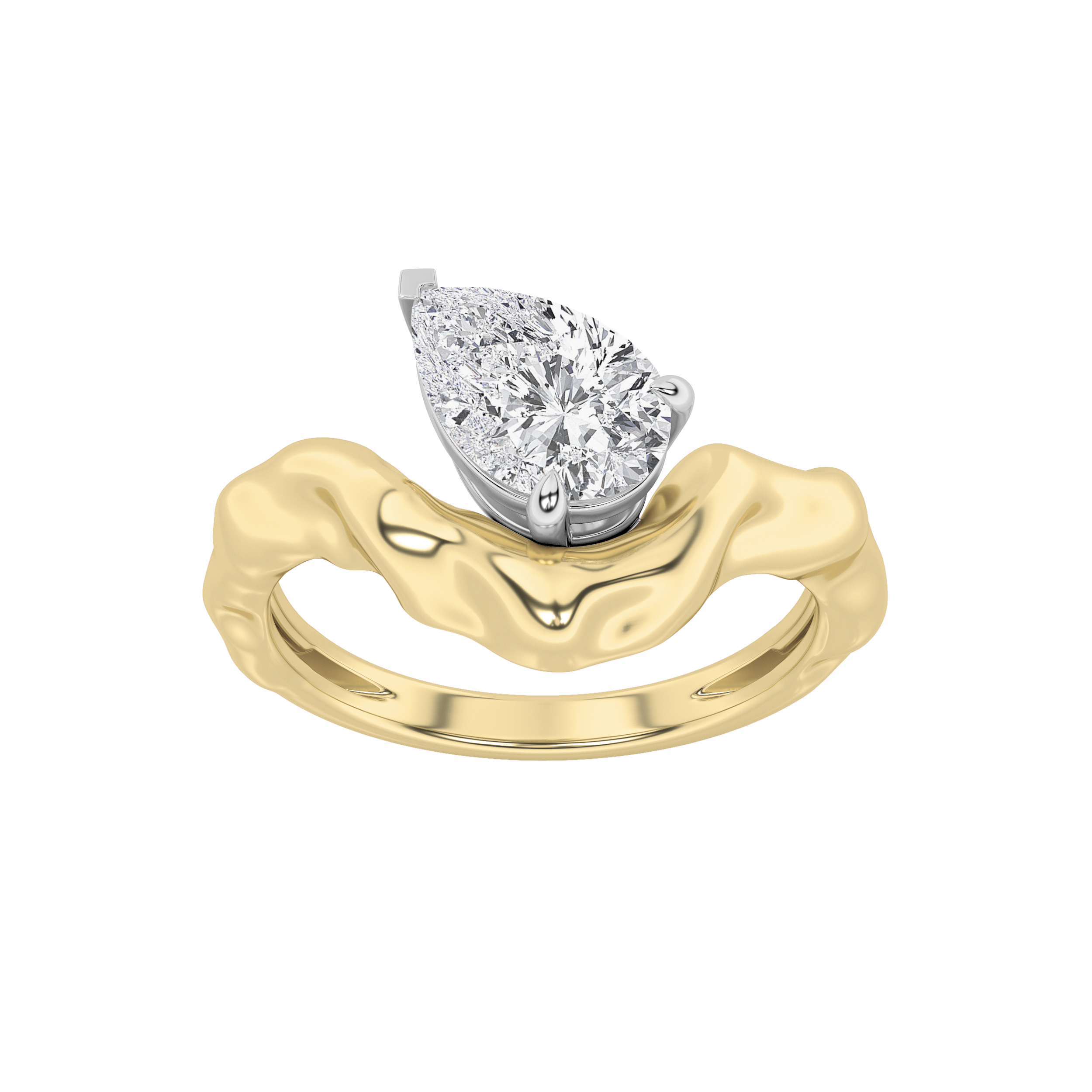 1.00 CT Pear Diamond Ring in 14K Yellow Gold|14K White Gold