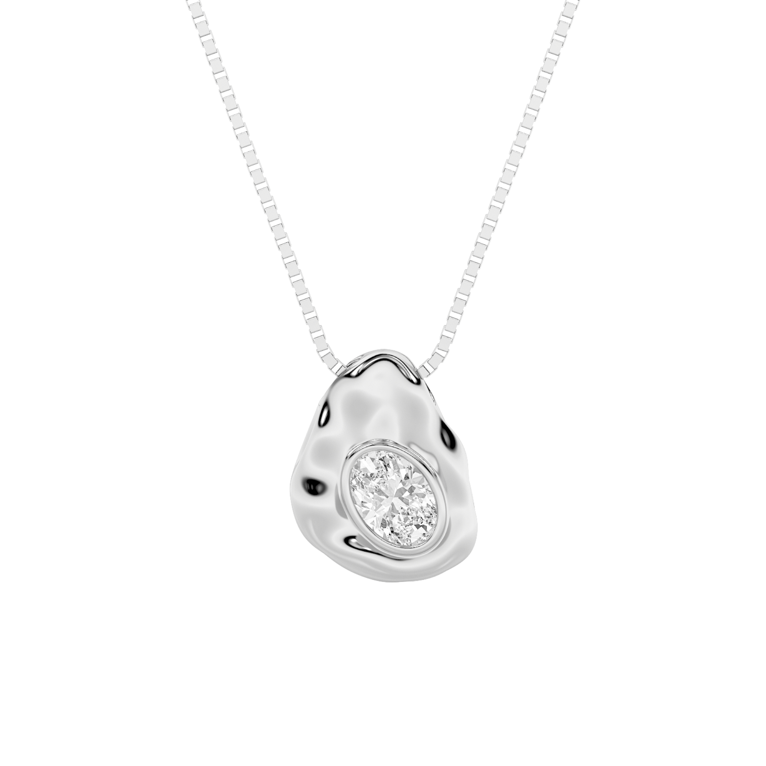 1.00 CT Oval Diamond Necklace in 14K White Gold