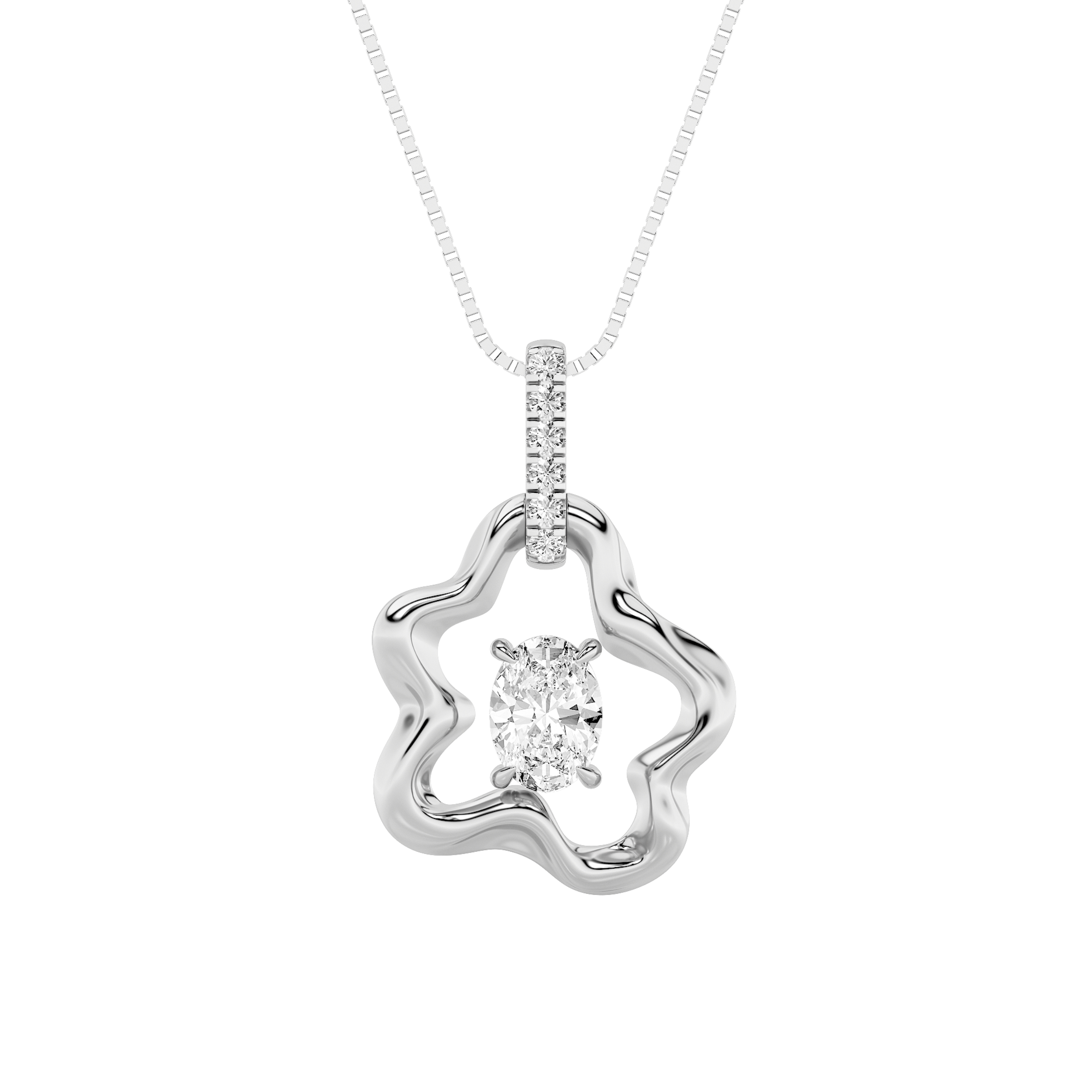 1.00 CT Oval Diamond Necklace in 14K White Gold