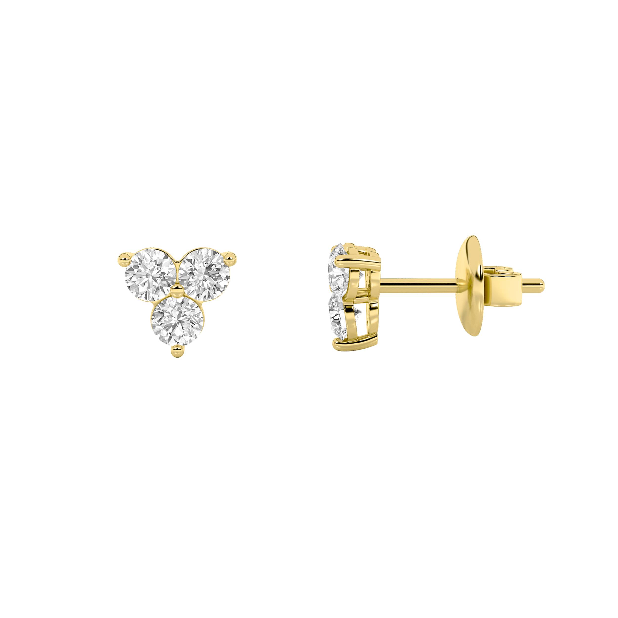 1.5Cttw Round Shaped Lab Grown Diamond (F/VS) Three Stone Earrings in 14K Gold