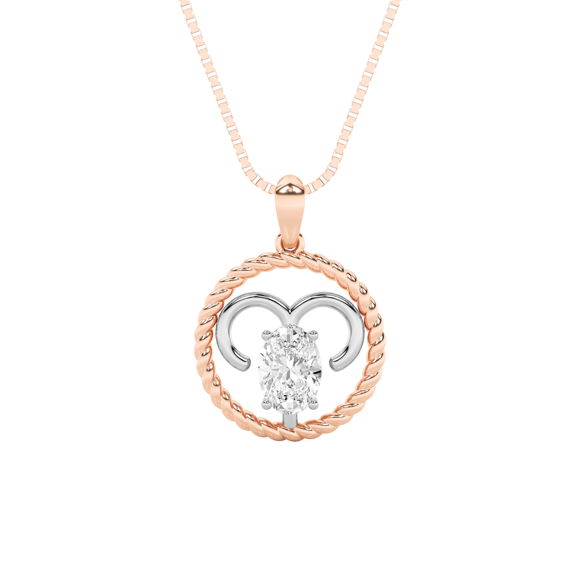 1Cttw Oval Shaped Lab Grown Diamond (F/VS) Zodiac Pendant in 14K Gold