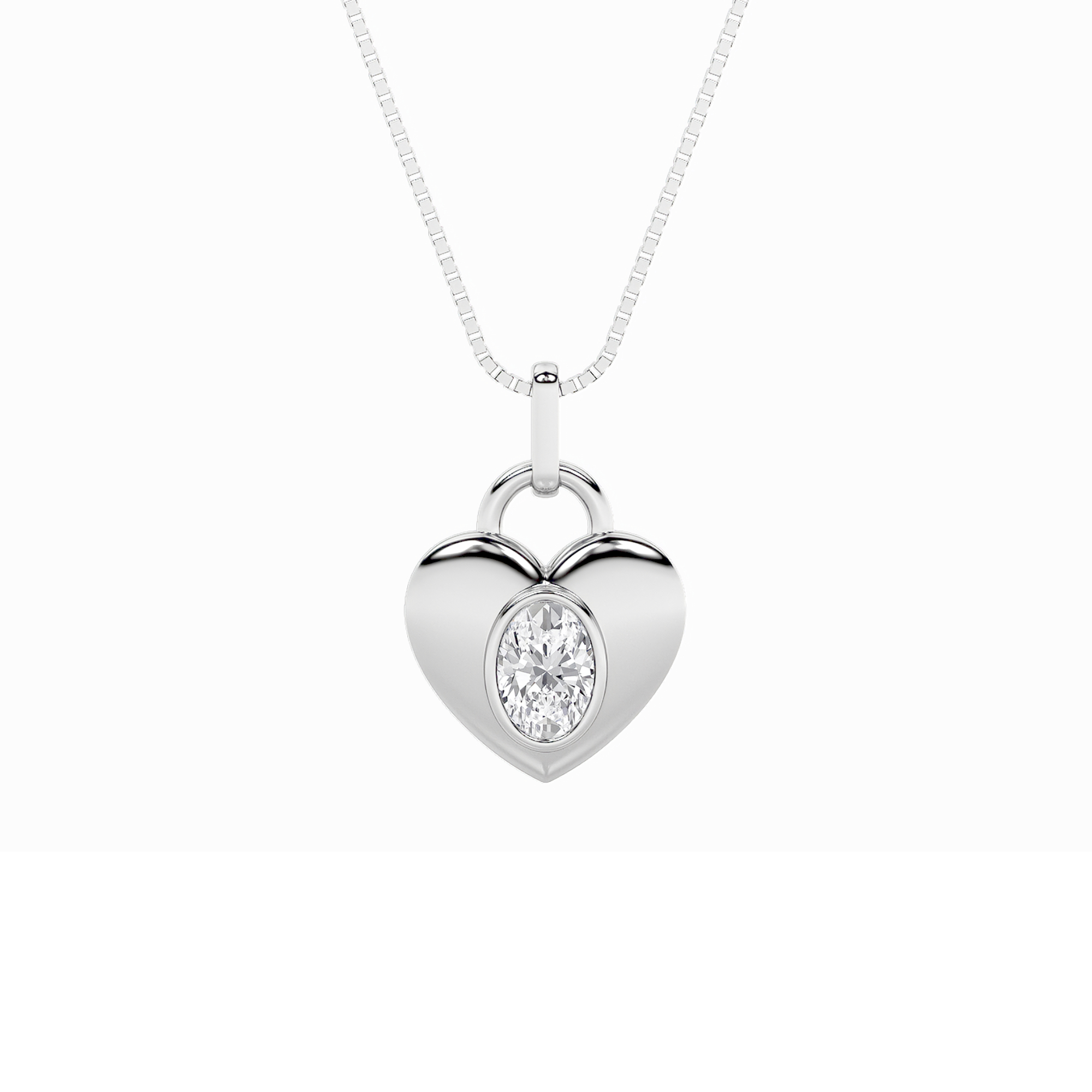 1Cttw Oval Shaped Lab Grown Diamond (F/VS) Heart Pendant in 14K White Gold