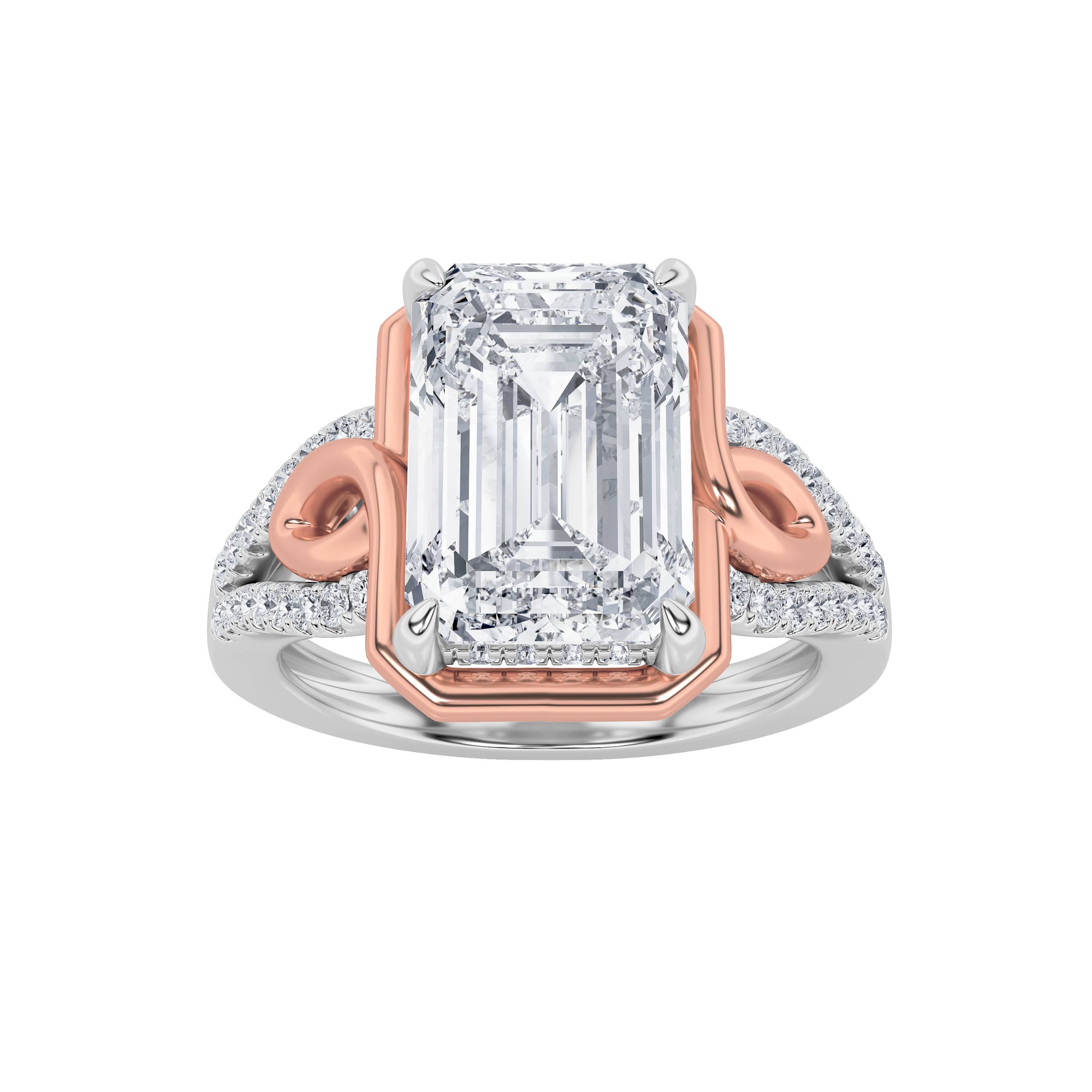 4.25 CT Emerald Diamond Ring in 14K White Gold|14K Rose Gold