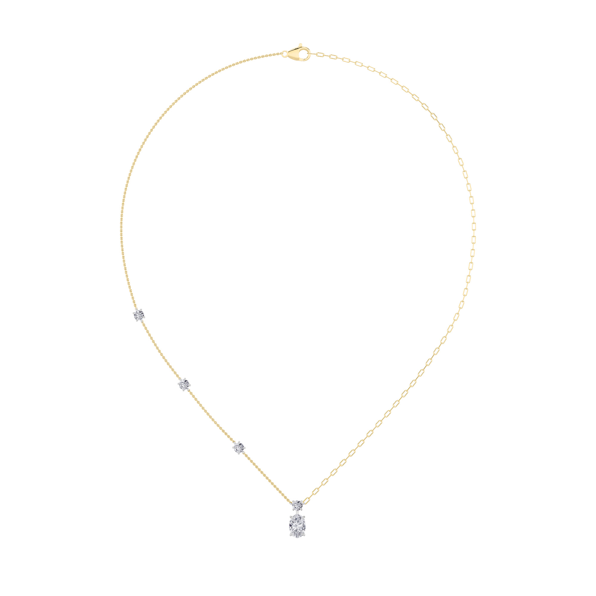 3.50 CT Oval Diamond Necklace in 14K Yellow Gold