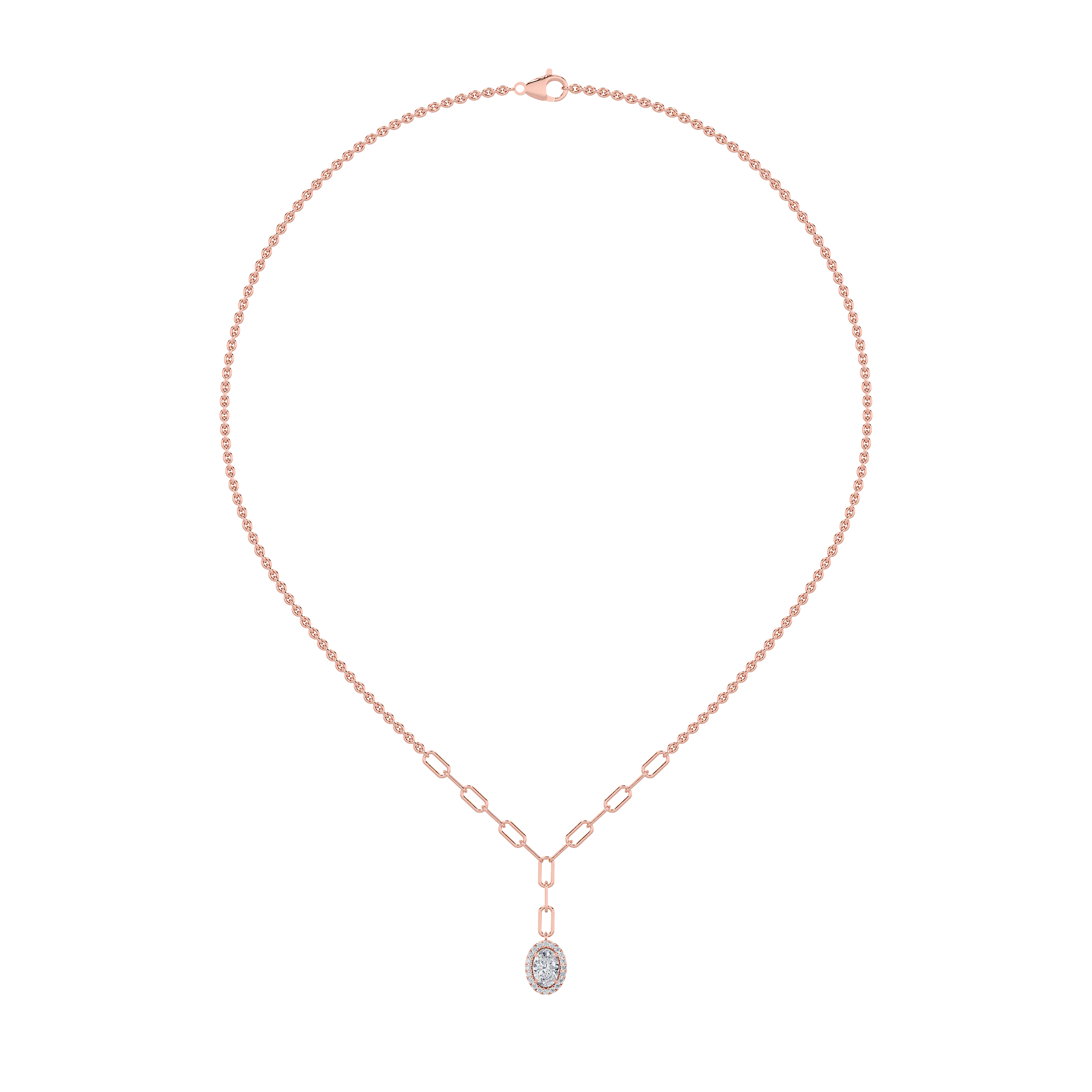 1.50 CT Oval Diamond Necklace in 14K Rose Gold