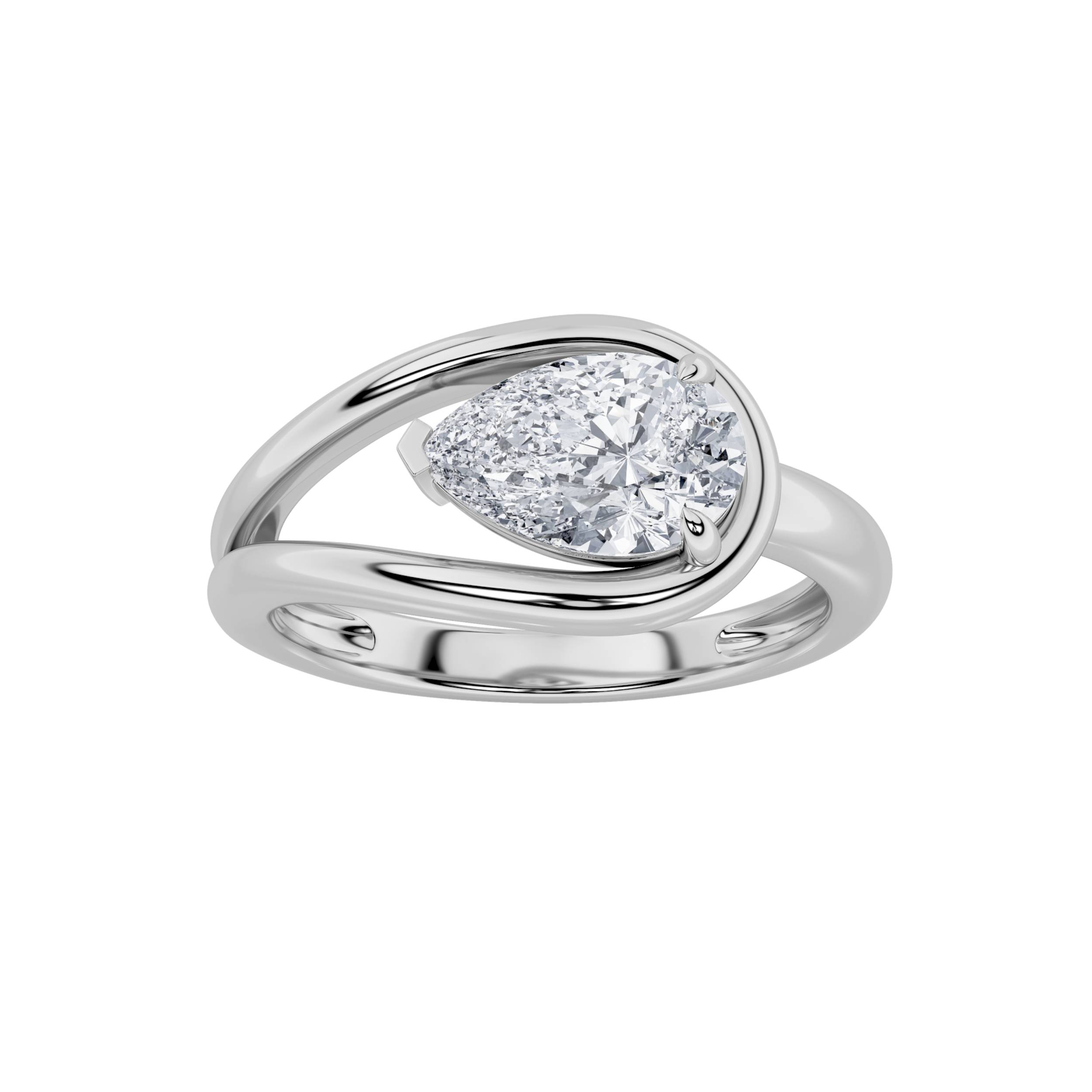 1.00 CT Pear Diamond Ring in 14K White Gold