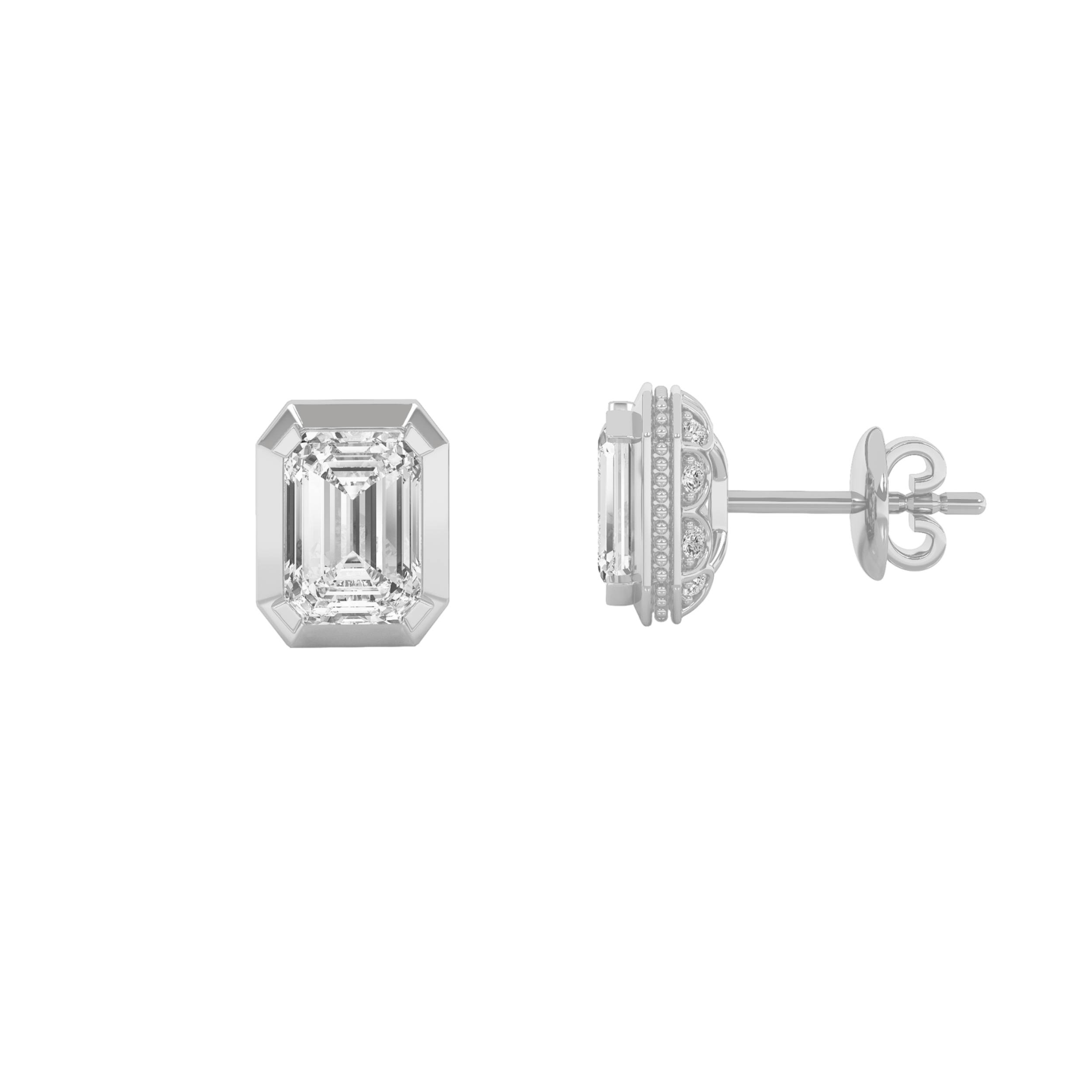3.00 CT Emerald Diamond Earring in 14K White Gold