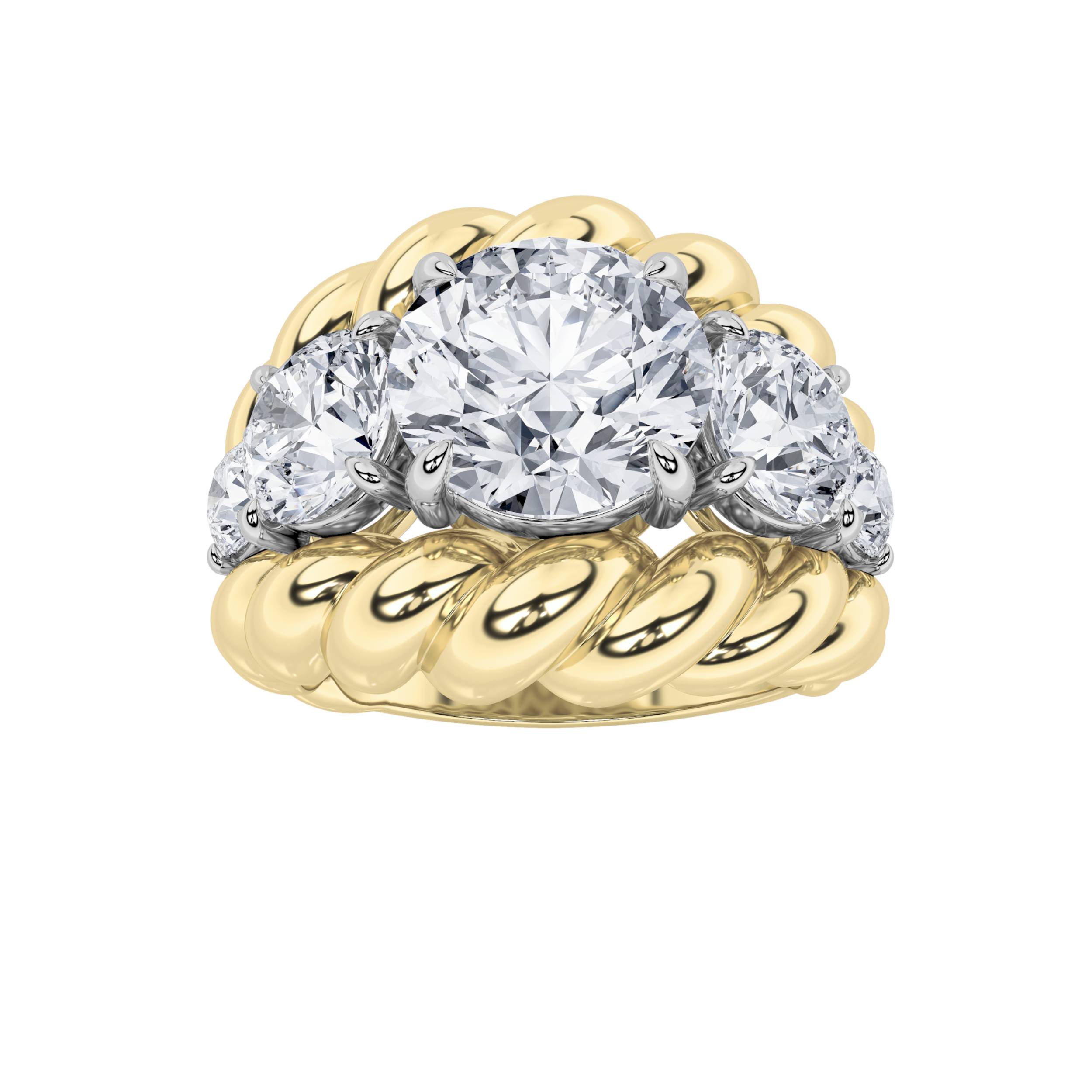 5.5Cttw Round Shaped Lab Grown Diamond (F/VS) Five Stone Ring in 14K Gold