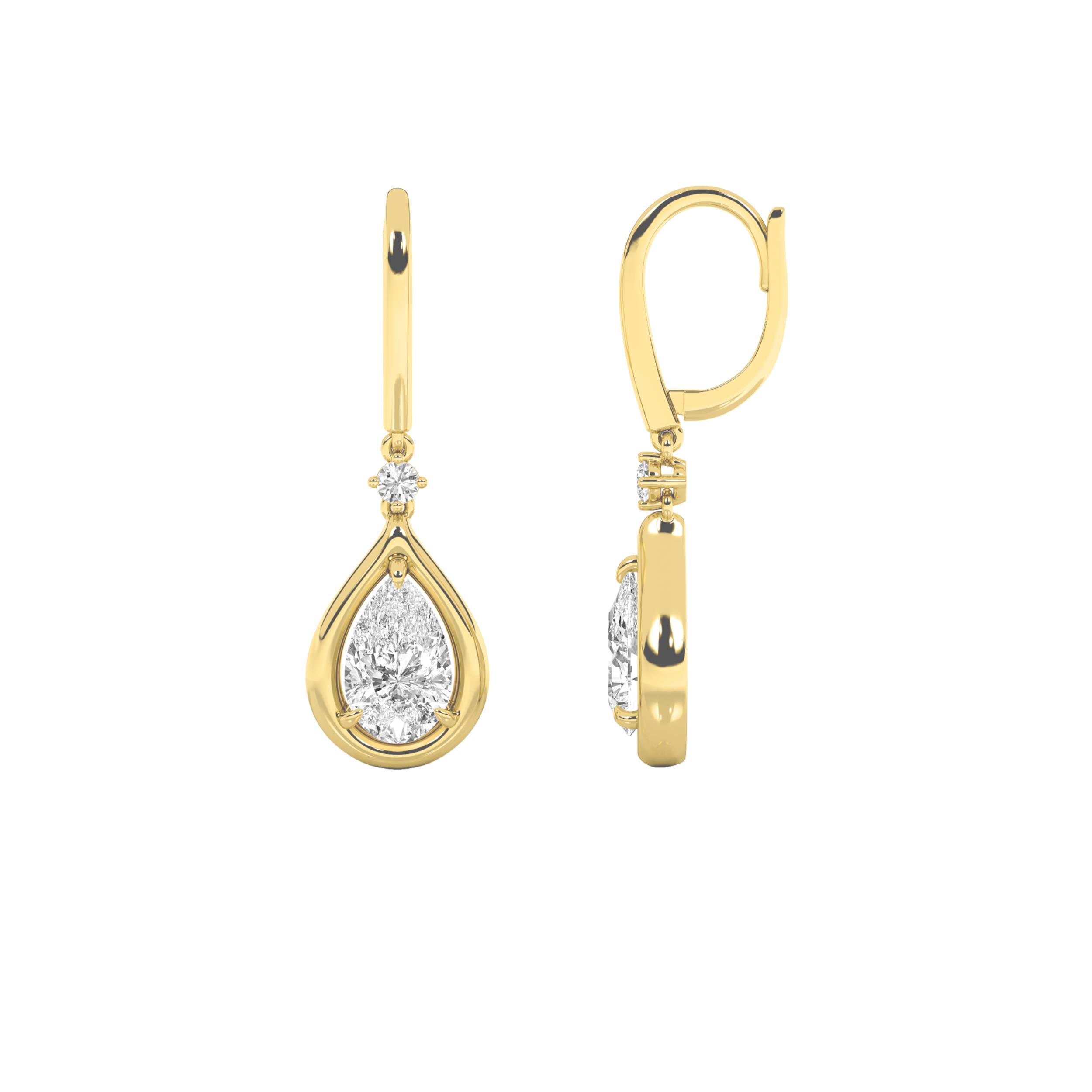 2.00 CT Pear Diamond Earring in 14K Yellow Gold