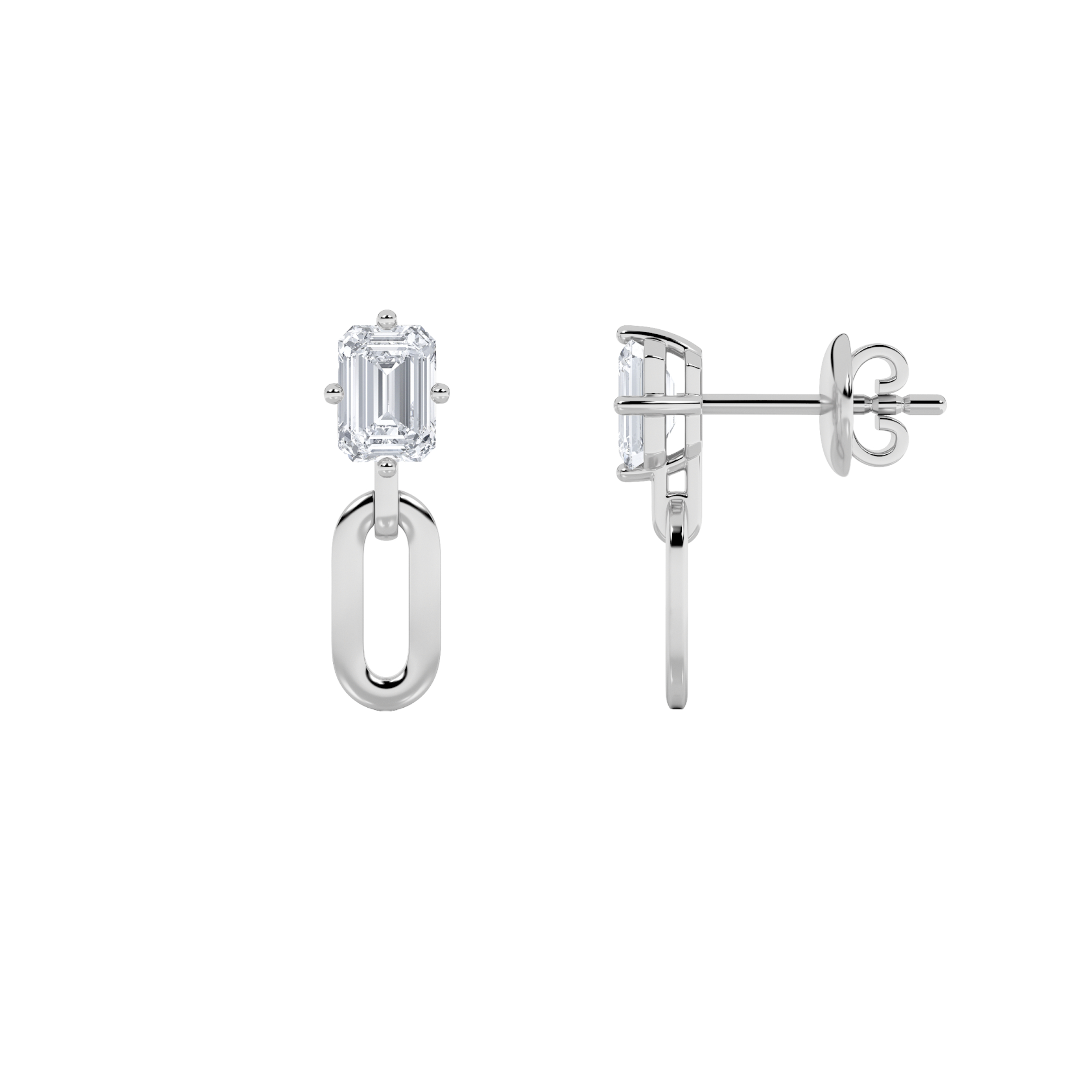 1.00 CT Emerald Diamond Earring in 14K White Gold