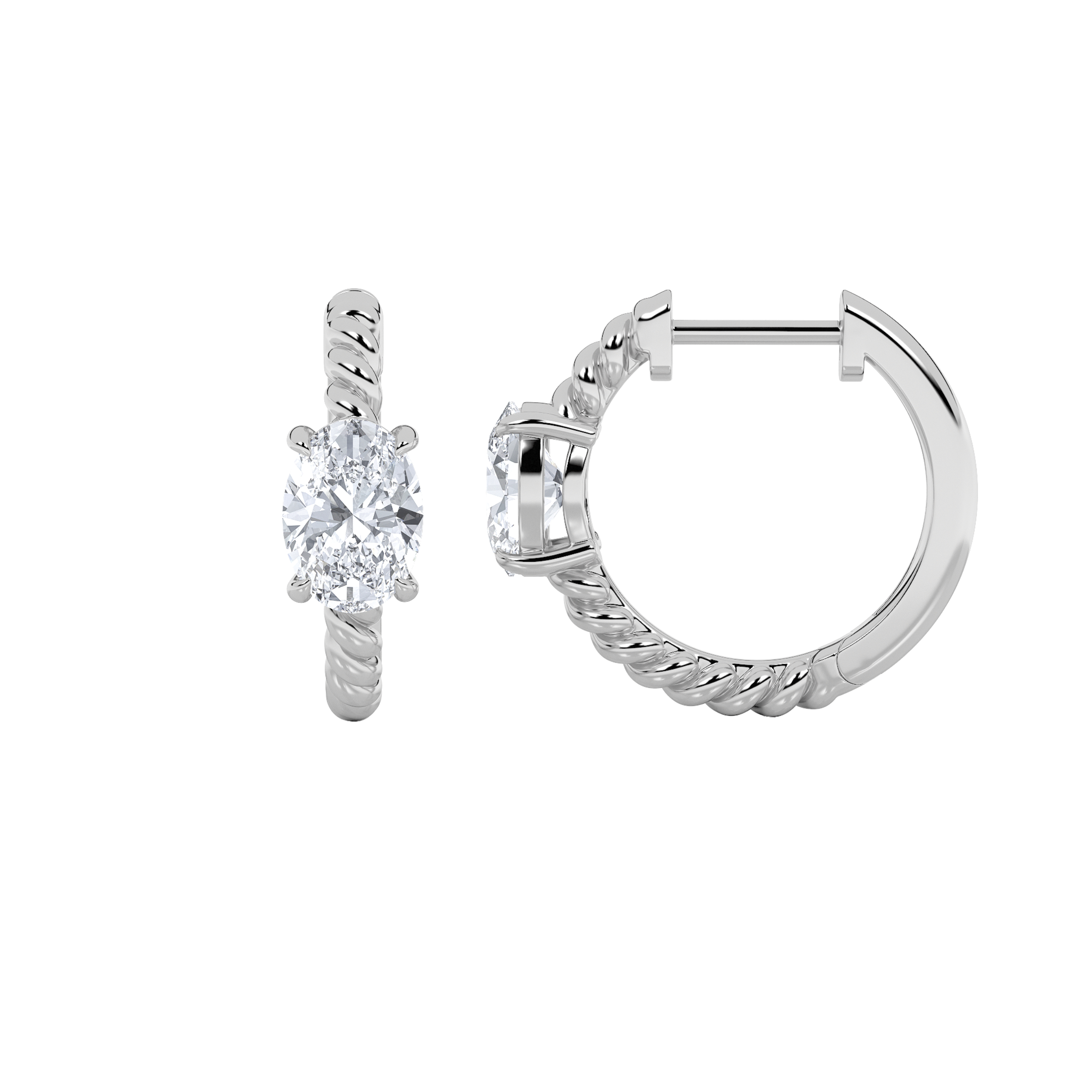 1Cttw Oval Shaped Lab Grown Diamond (F/VS) Hoop Earrings in 14K Gold