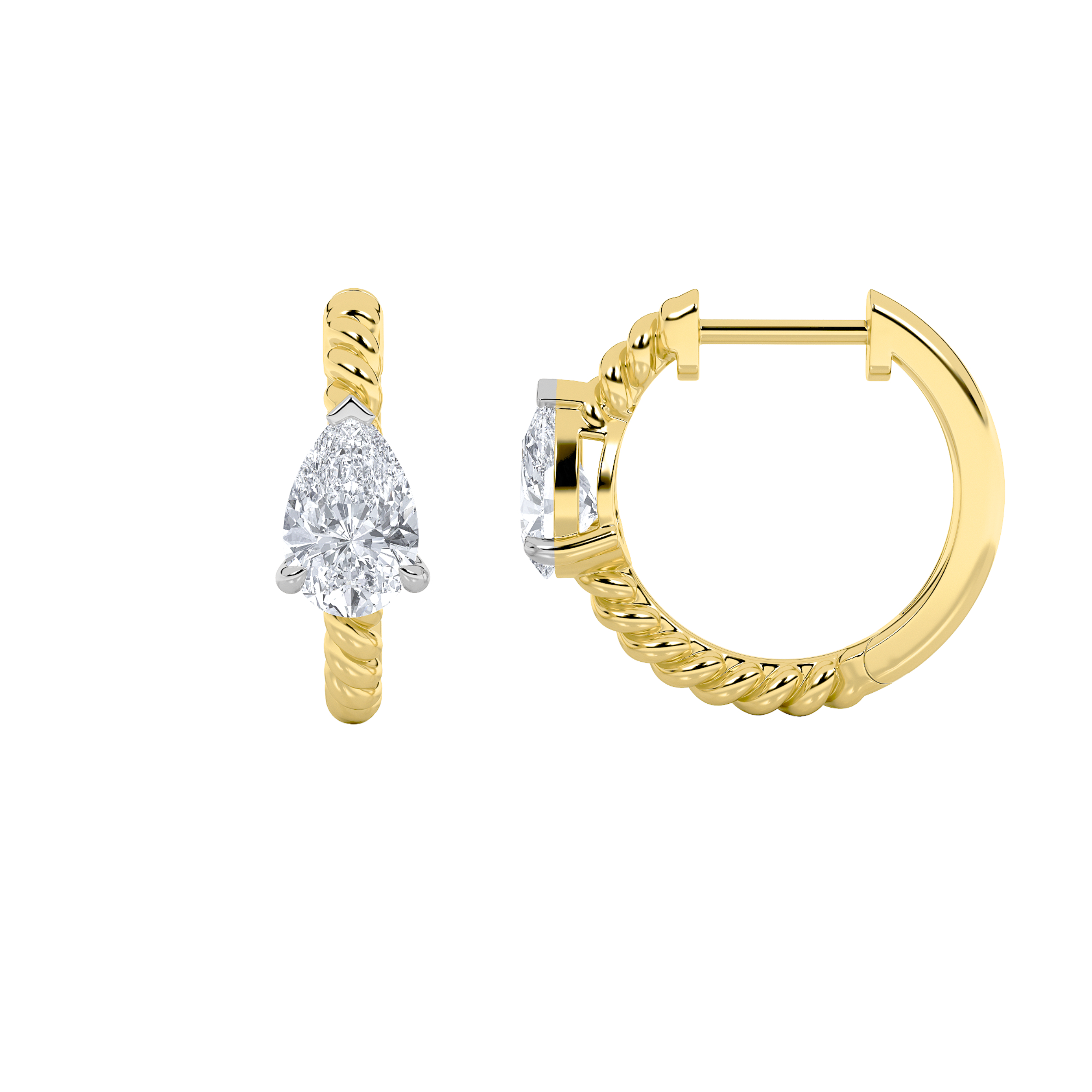 1.00 CT Pear Diamond Earring in 14K Yellow Gold