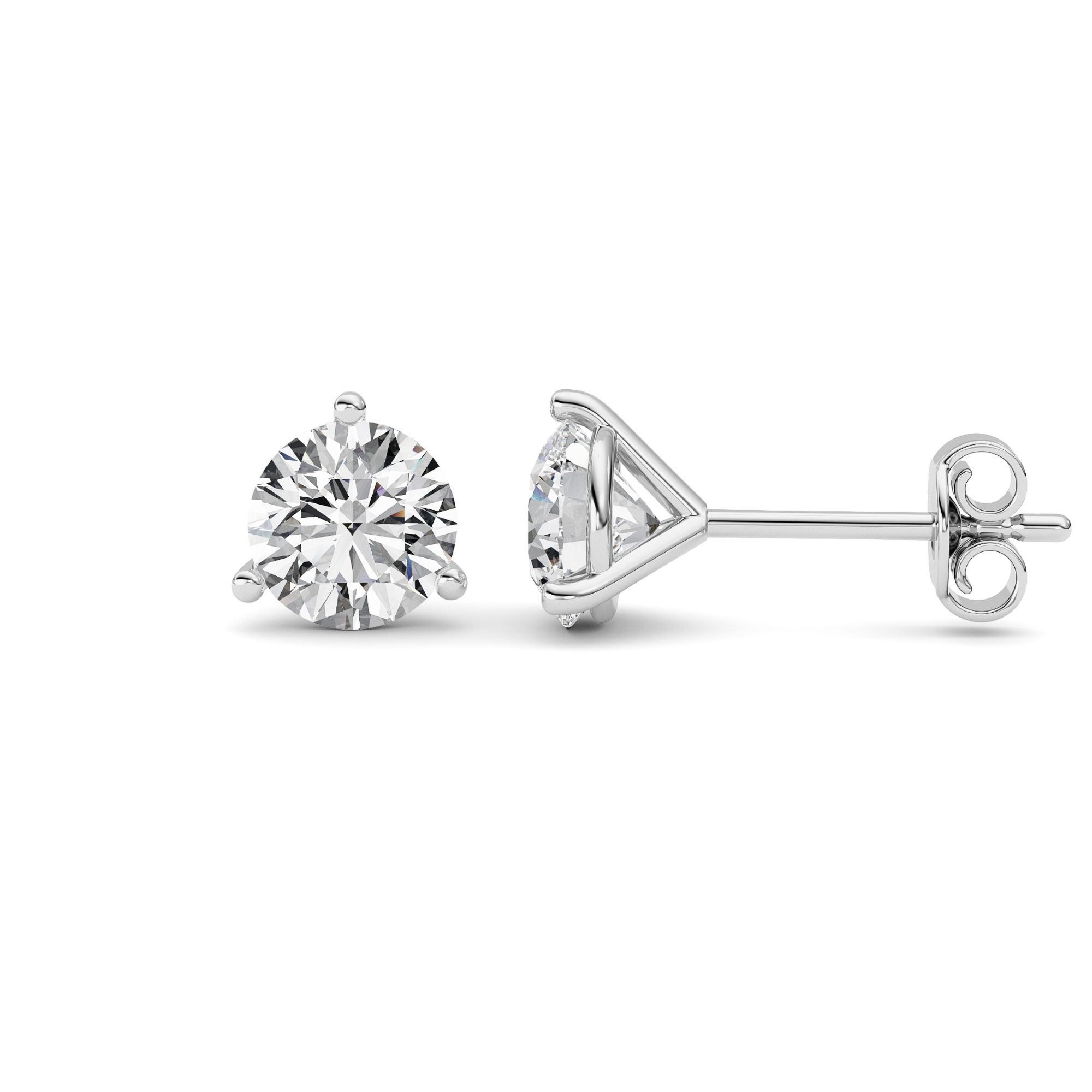 1Cttw Round Shaped Lab Grown Diamond (F/VS) Three Prong Martini Stud Earrings in 14K  White Gold