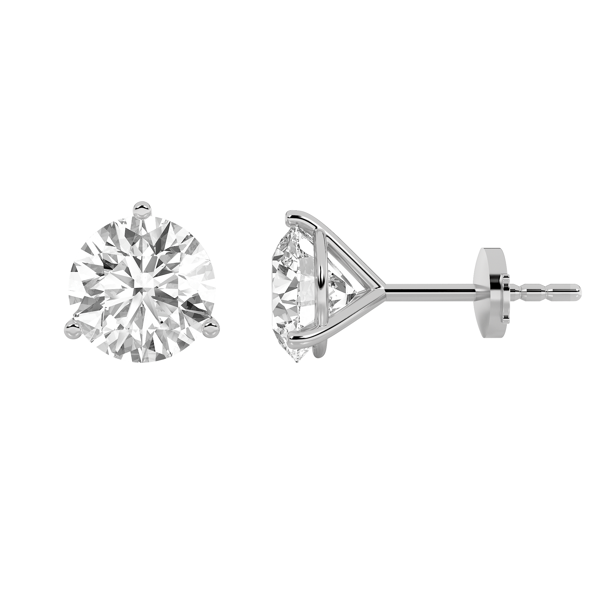 4.5Cttw Round Shaped Lab Grown Diamond (G/VS) Three Prong Martini Stud Earrings in 14K White Gold
