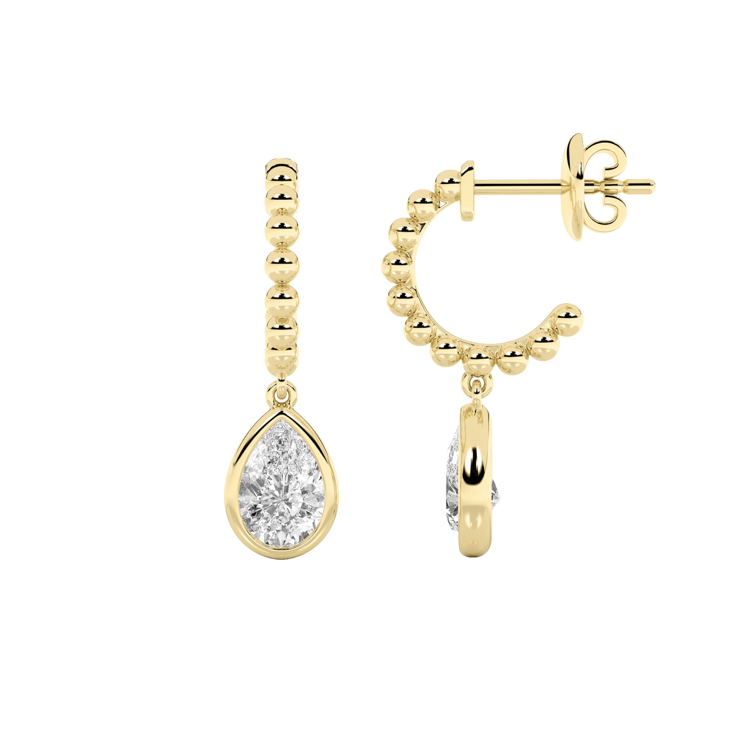 1.00 CT Pear Diamond Earring in 14K Yellow Gold