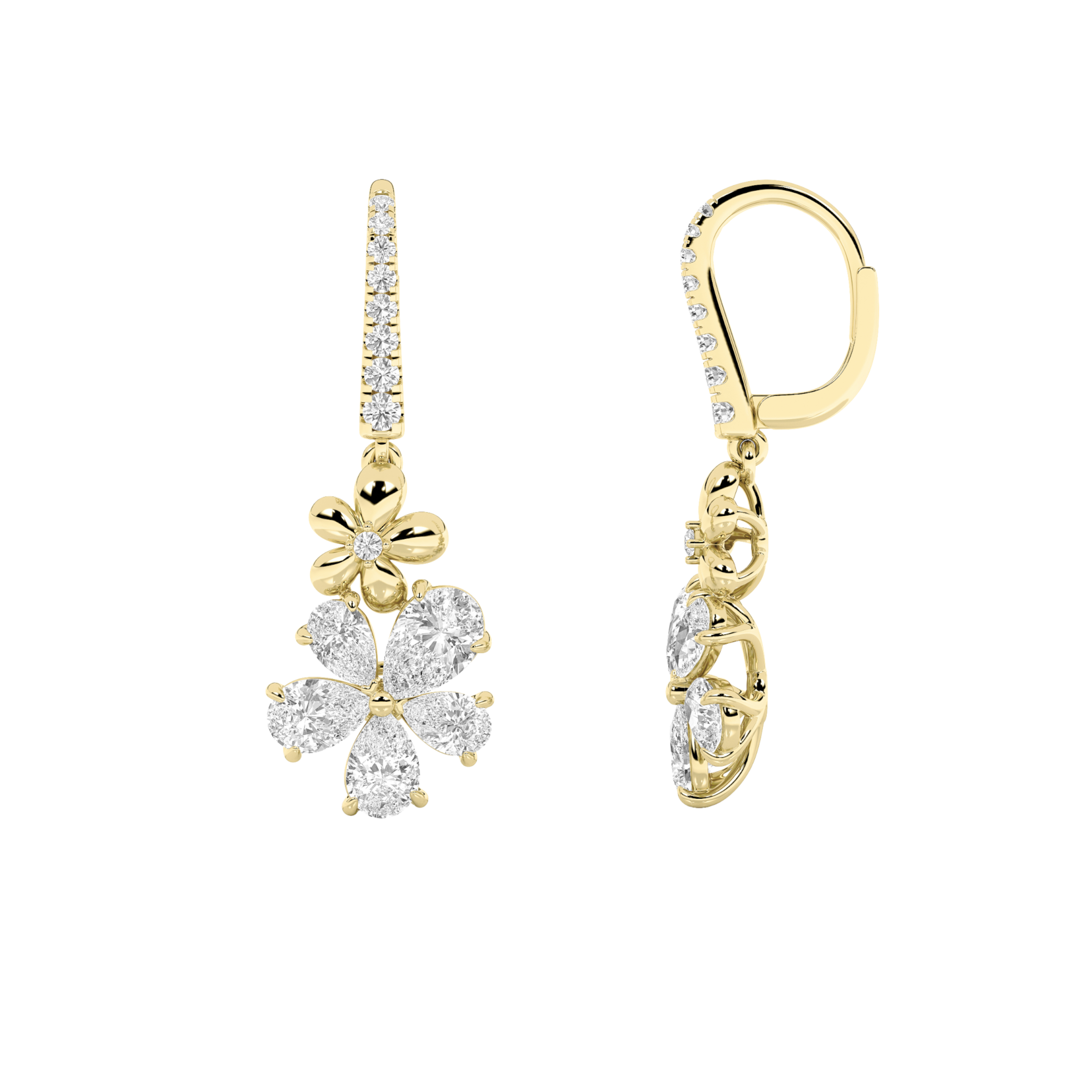 3.25 CT Pear Diamond Earring in 14K Yellow Gold