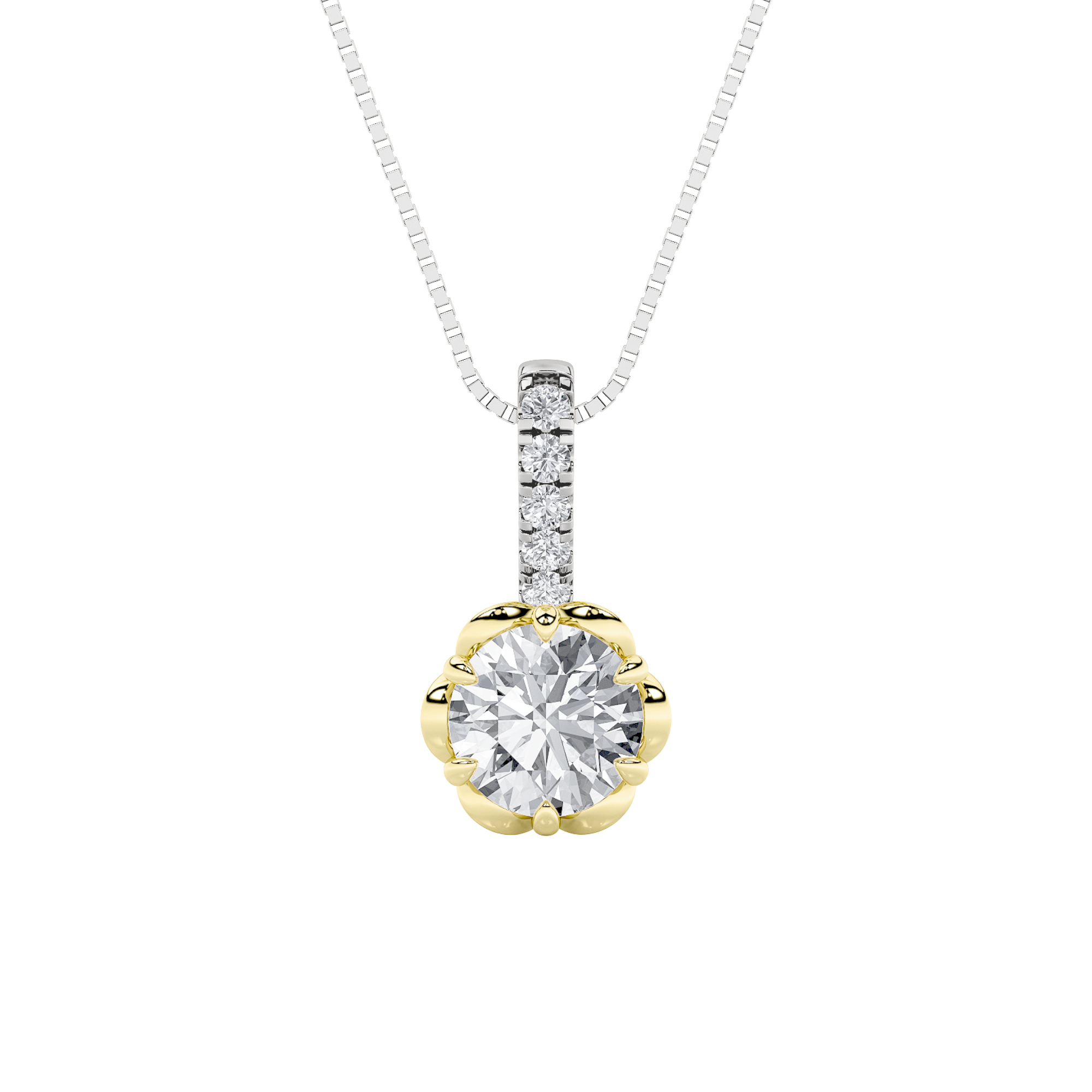 1.50 CT Round Diamond Necklace in 14K White Gold|14K Yellow Gold