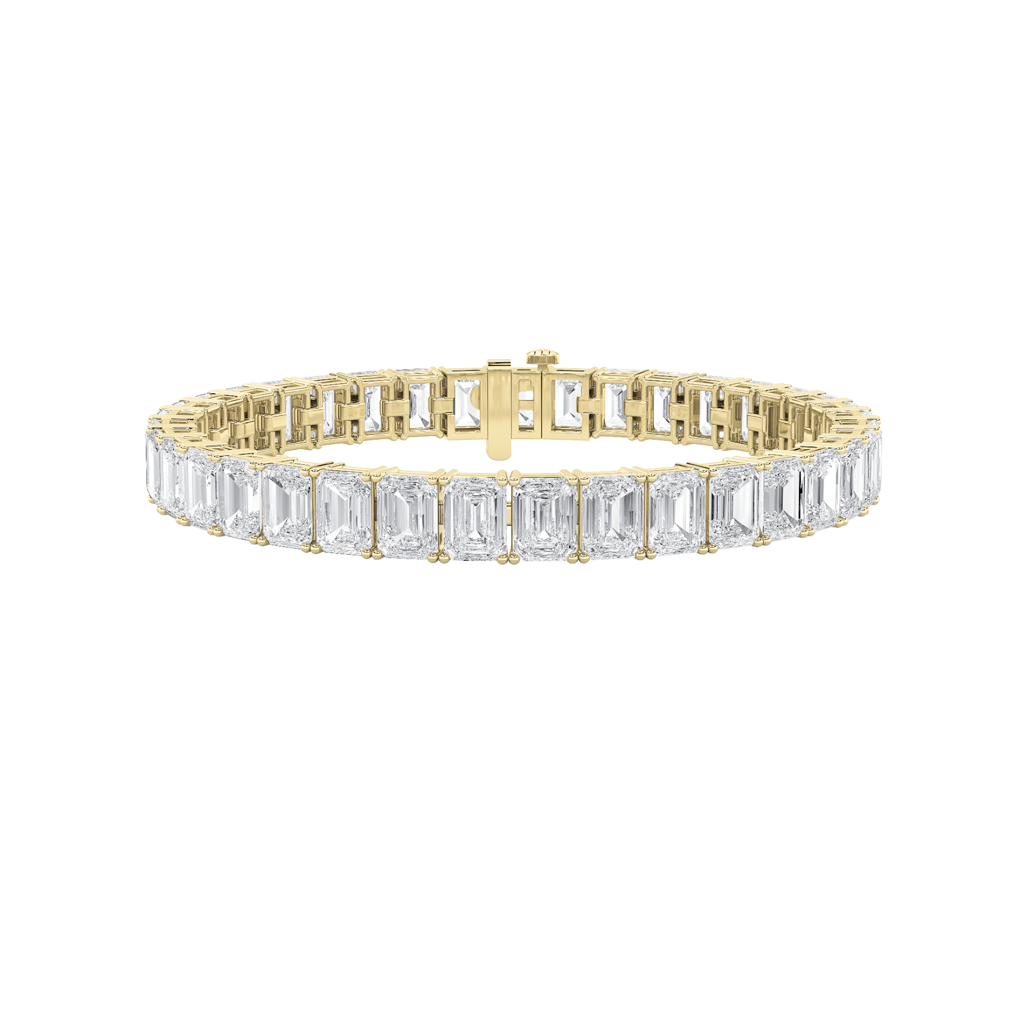 21.5Cttw Emerald Shaped Lab Grown Diamond (F/VS) East West Line Bracelet in 14K Gold