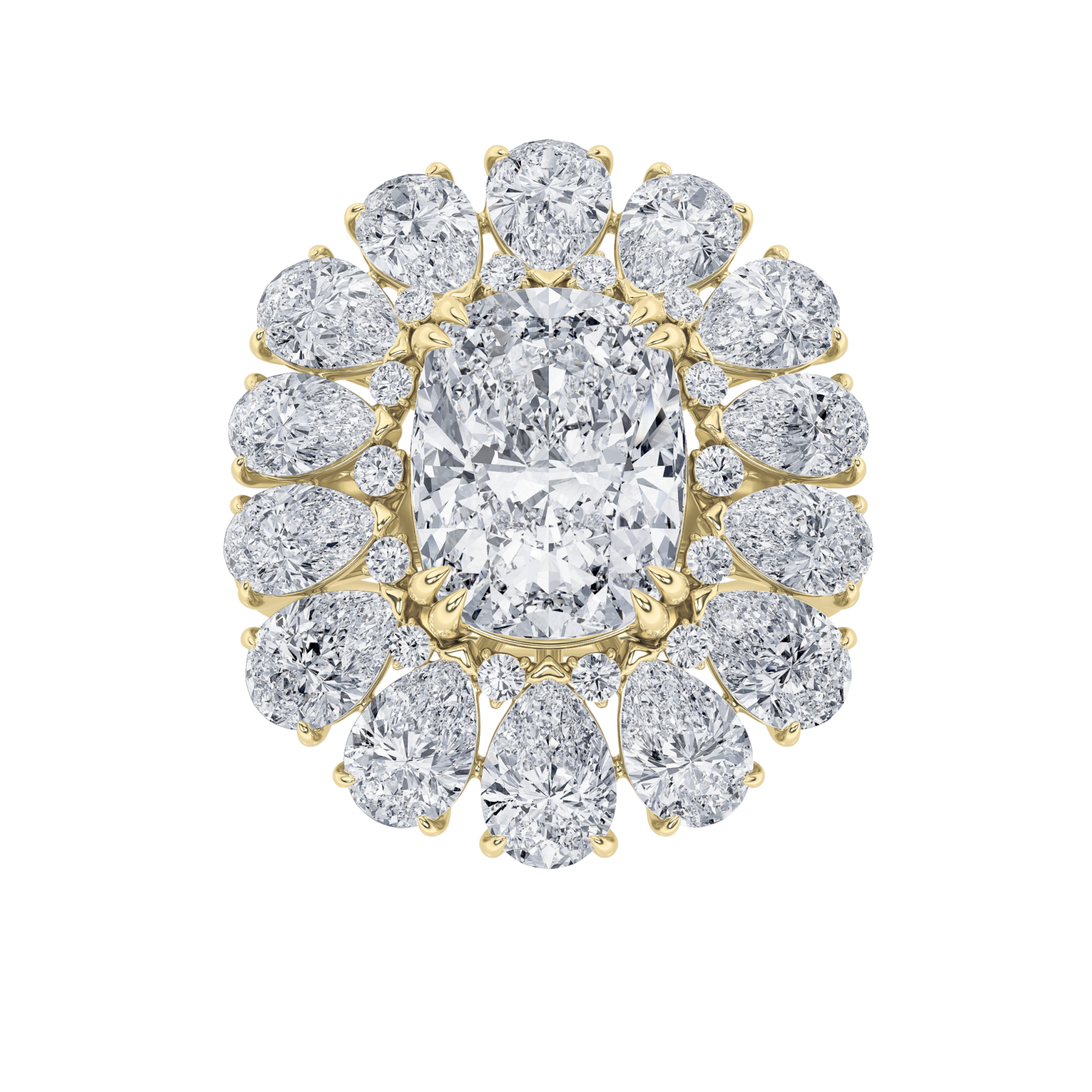 6.75 CT Cushion Diamond Ring in 14K Yellow Gold