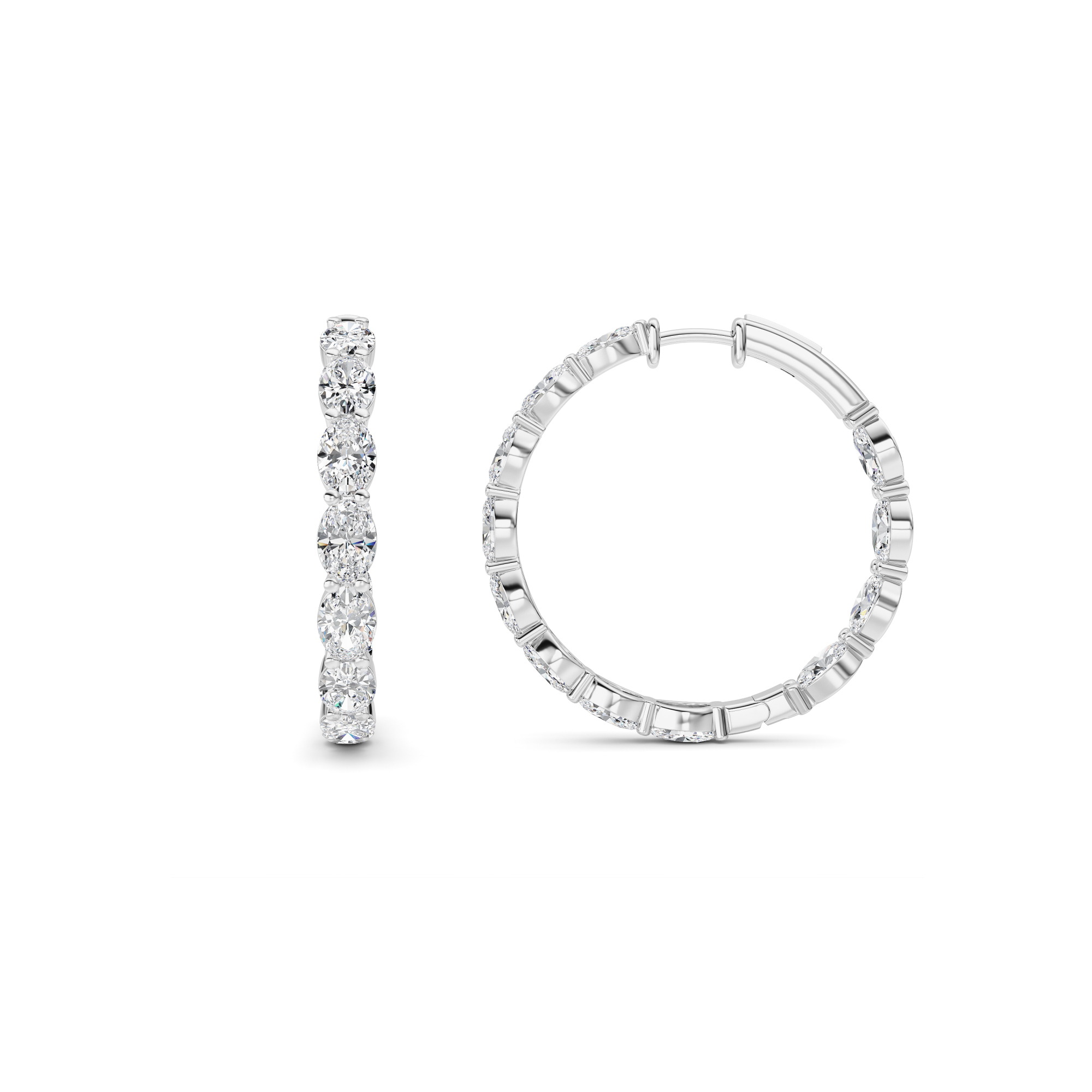 10Cttw Oval Shaped Lab Grown Diamond (F/VS) Inside Out Hoop Earrings in 14K White Gold