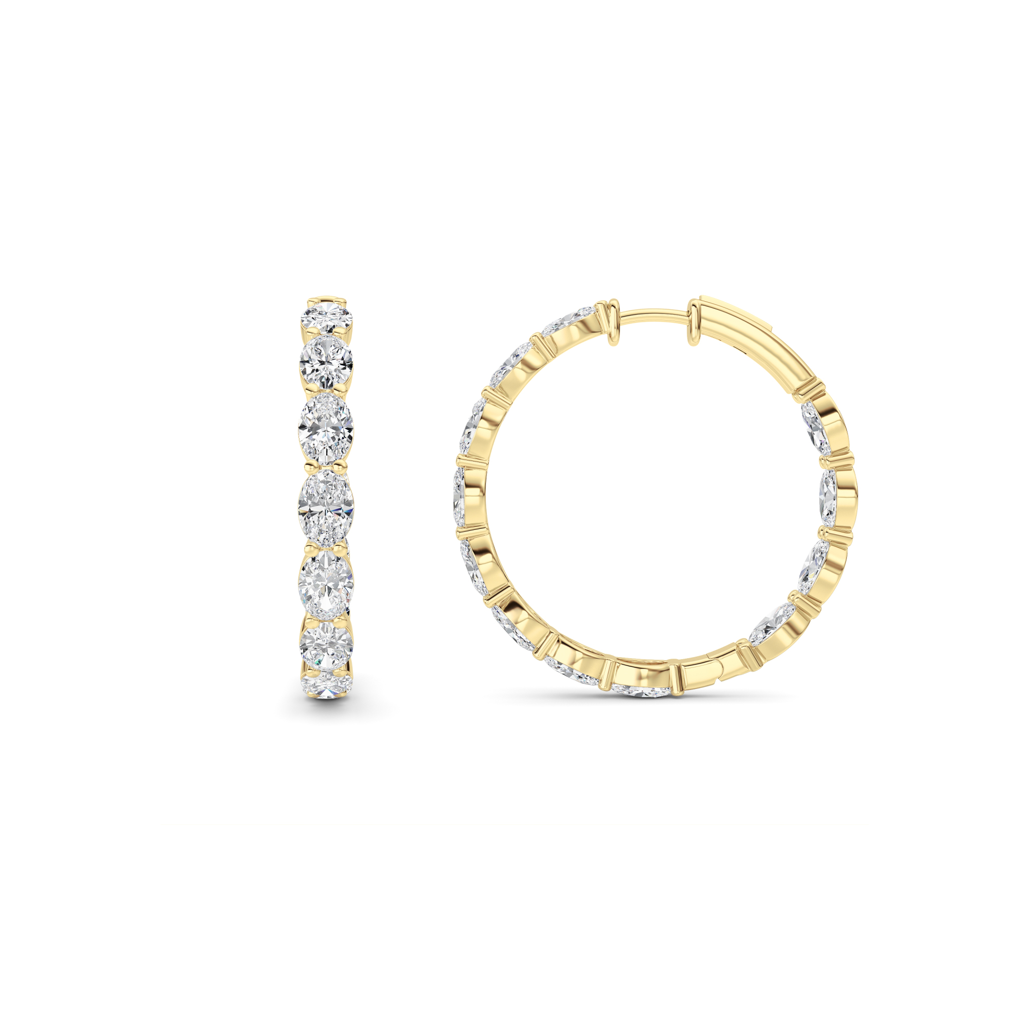10Cttw Oval Shaped Lab Grown Diamond (F/VS) Inside Out Hoop Earrings in 14K Yellow Gold