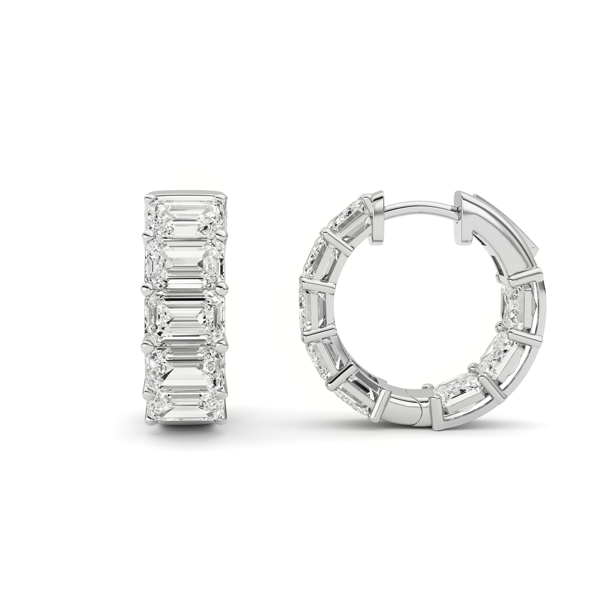 10.00 CT Emerald Diamond Earring in 14K White Gold