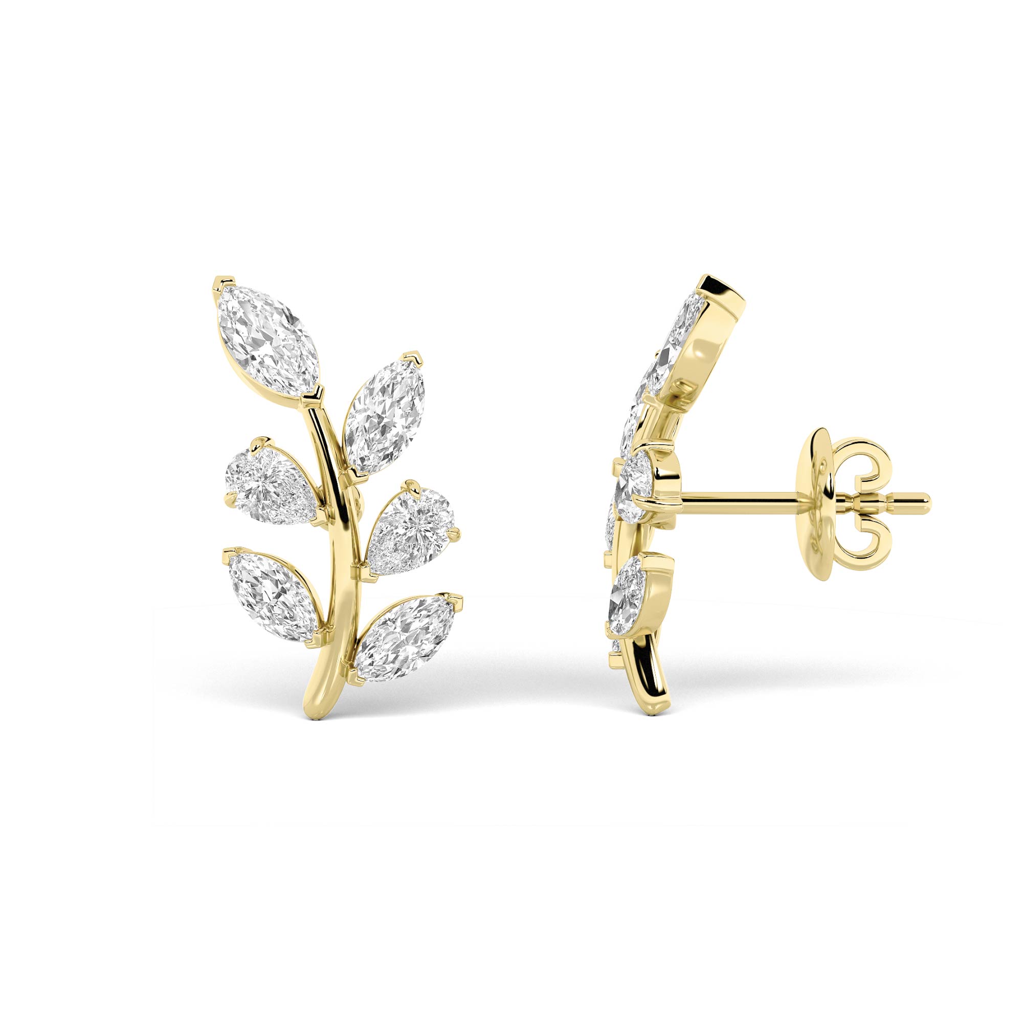 2Cttw Marquise Shaped Lab Grown Diamond (F/VS) Leaf Motif Fashion Earrings in 14K Gold