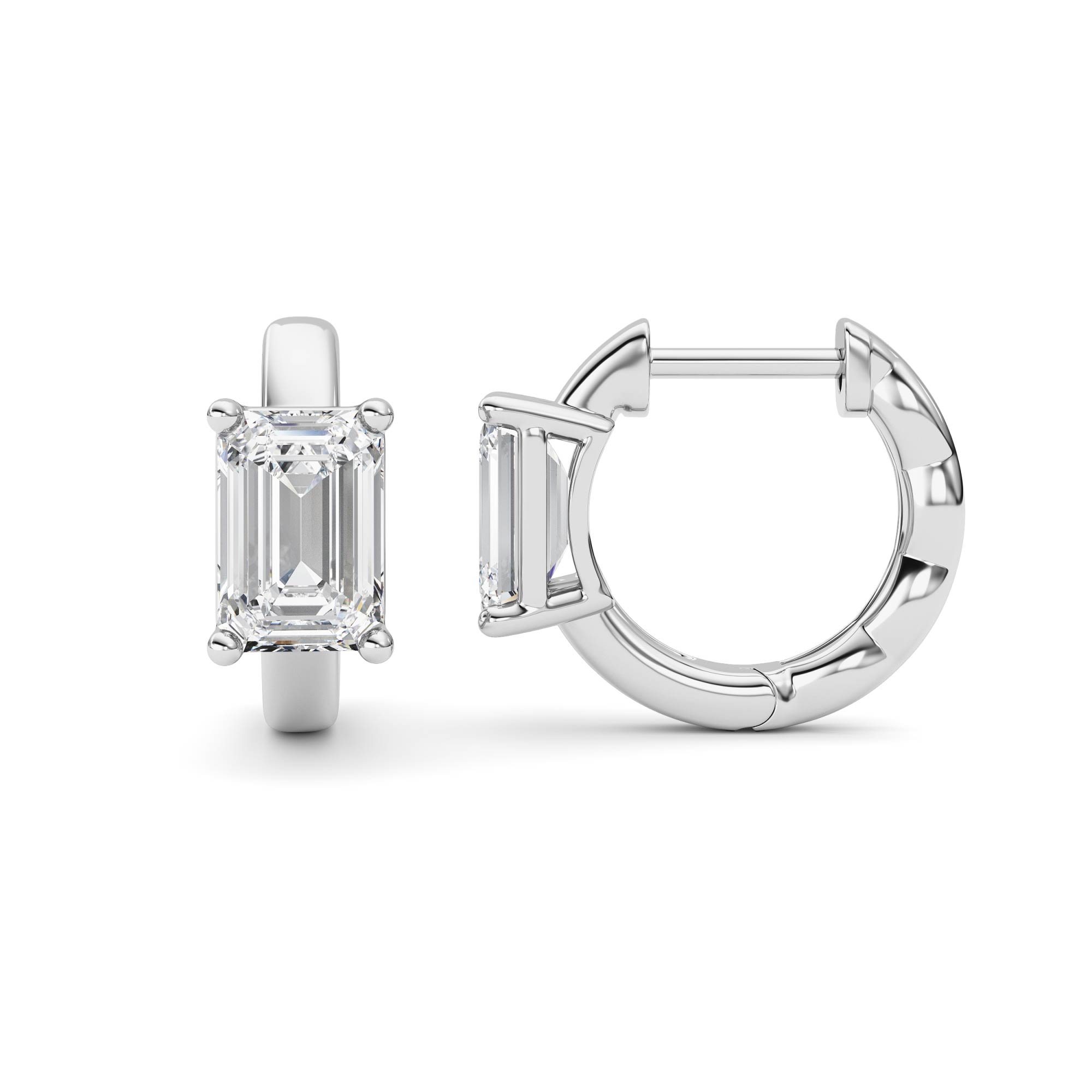 2Cttw Emerald Shaped Lab Grown Diamond (F/VS ) Huggie Earrings in 14K Gold