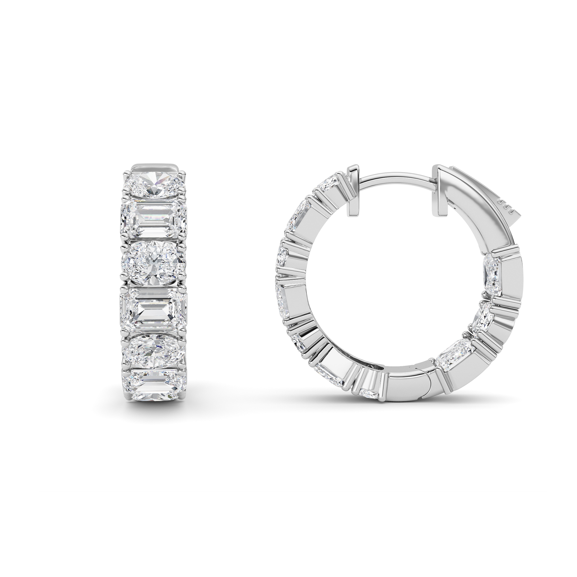 5Cttw Emerald Shaped Lab Grown Diamond (F/VS )Inside Out Hoop Earrings in 14K Gold