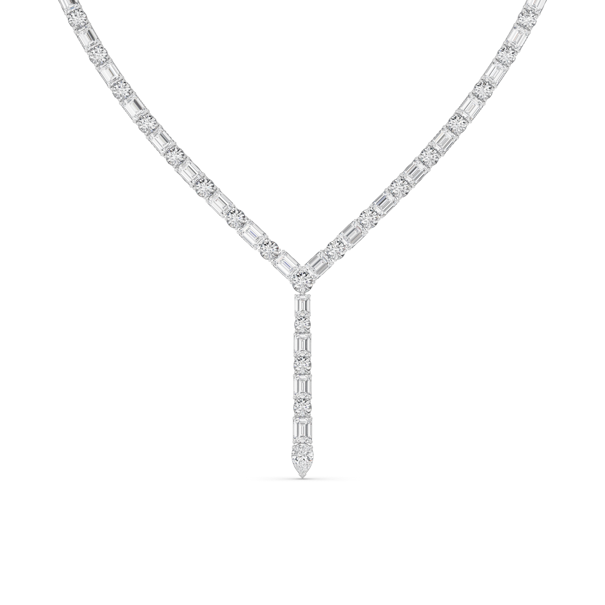 28.00 CT Emerald Diamond Necklace in 14K White Gold