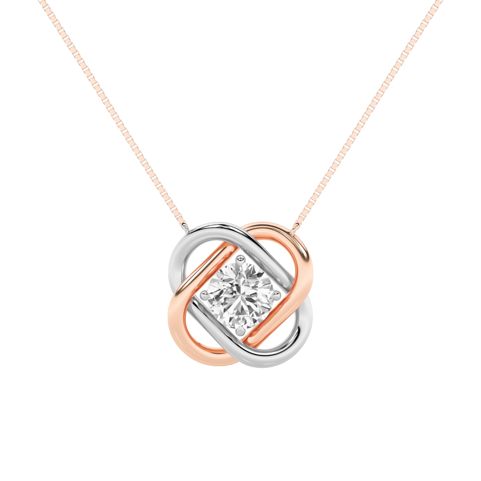 1.00 CT Round Diamond Necklace in 14K White Gold|14K Rose Gold