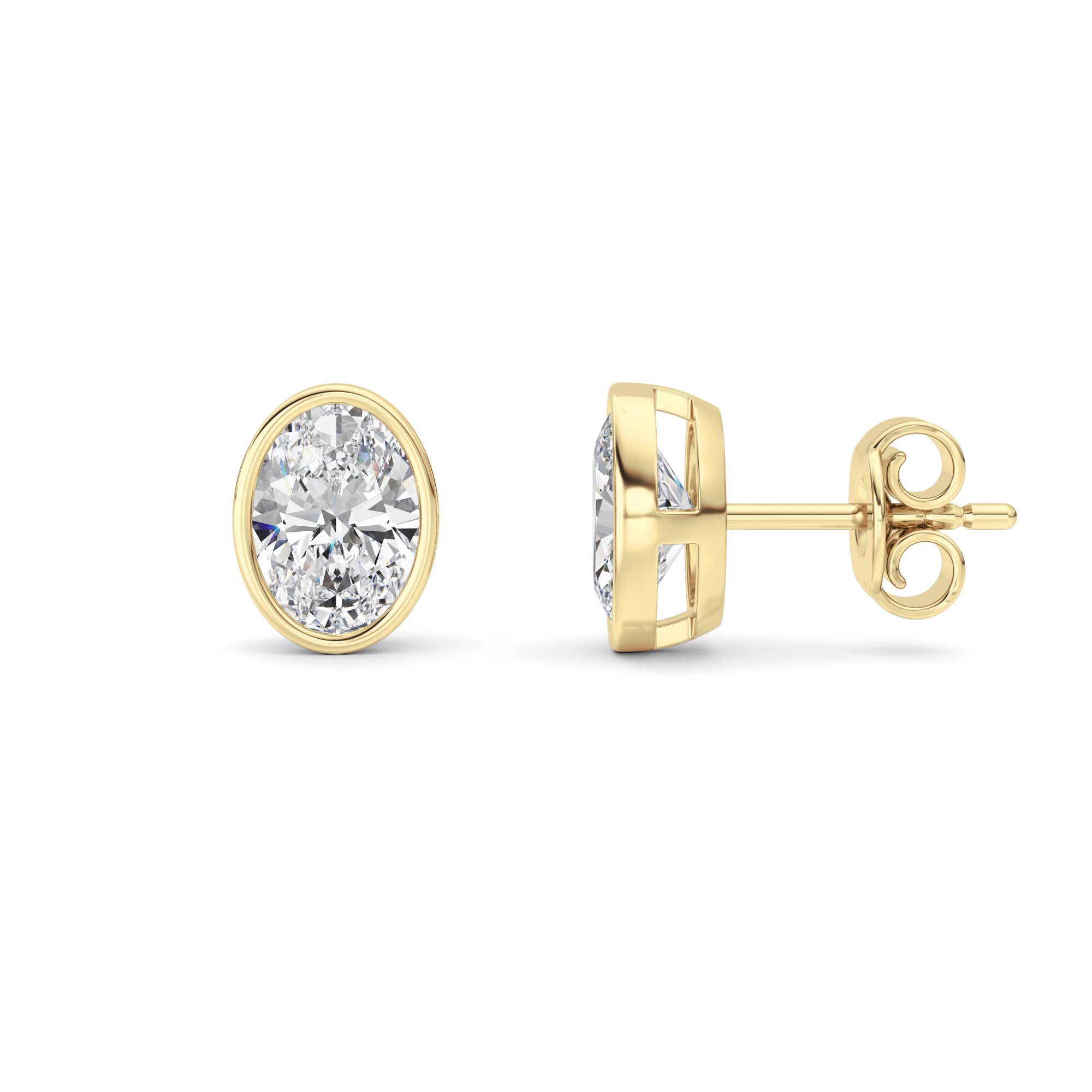 2Cttw Oval Shaped Lab Grown Diamond (F/VS) Bezel Set Stud Earrings in 14K Gold