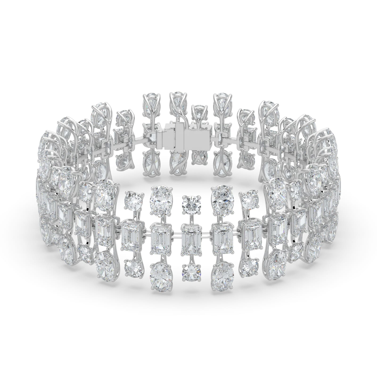 34.50 CT Emerald Diamond Bracelet in 14K White Gold