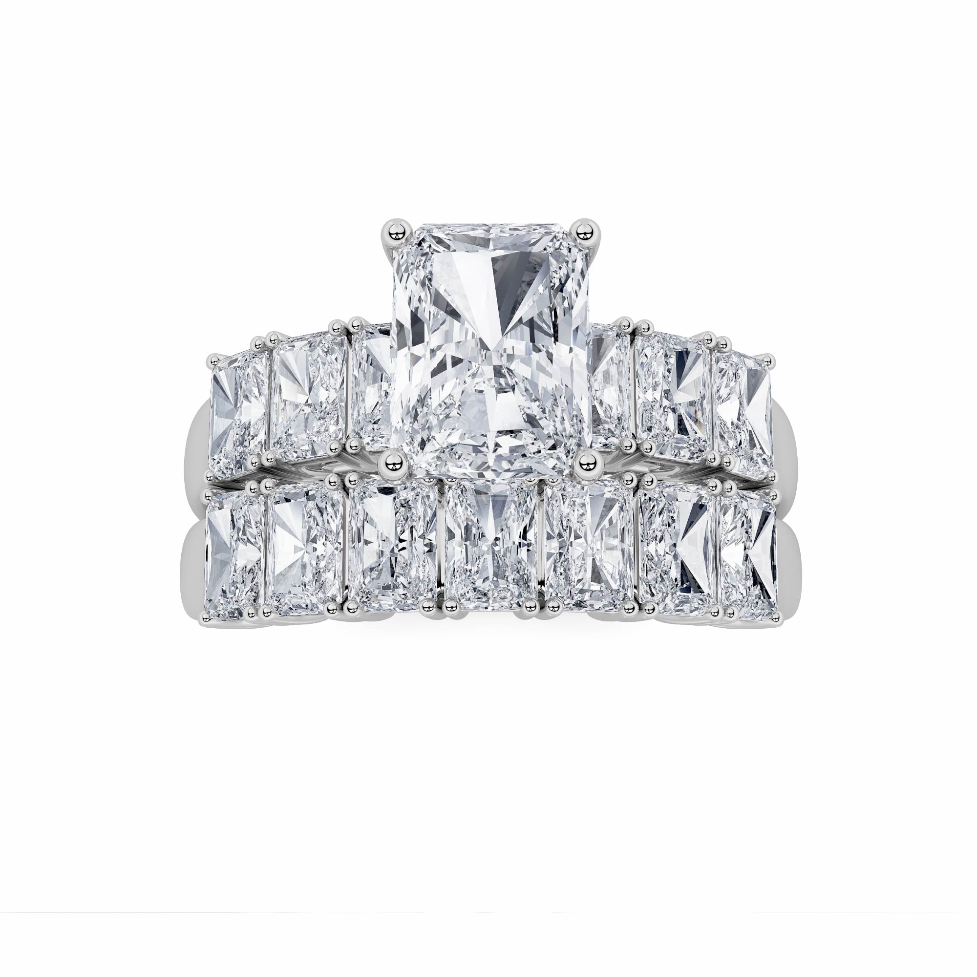 3.5Cttw Radiant Shaped Lab Grown Diamond (F/VS) Bridal Set with Matching Band and  Ring in 14K Gold