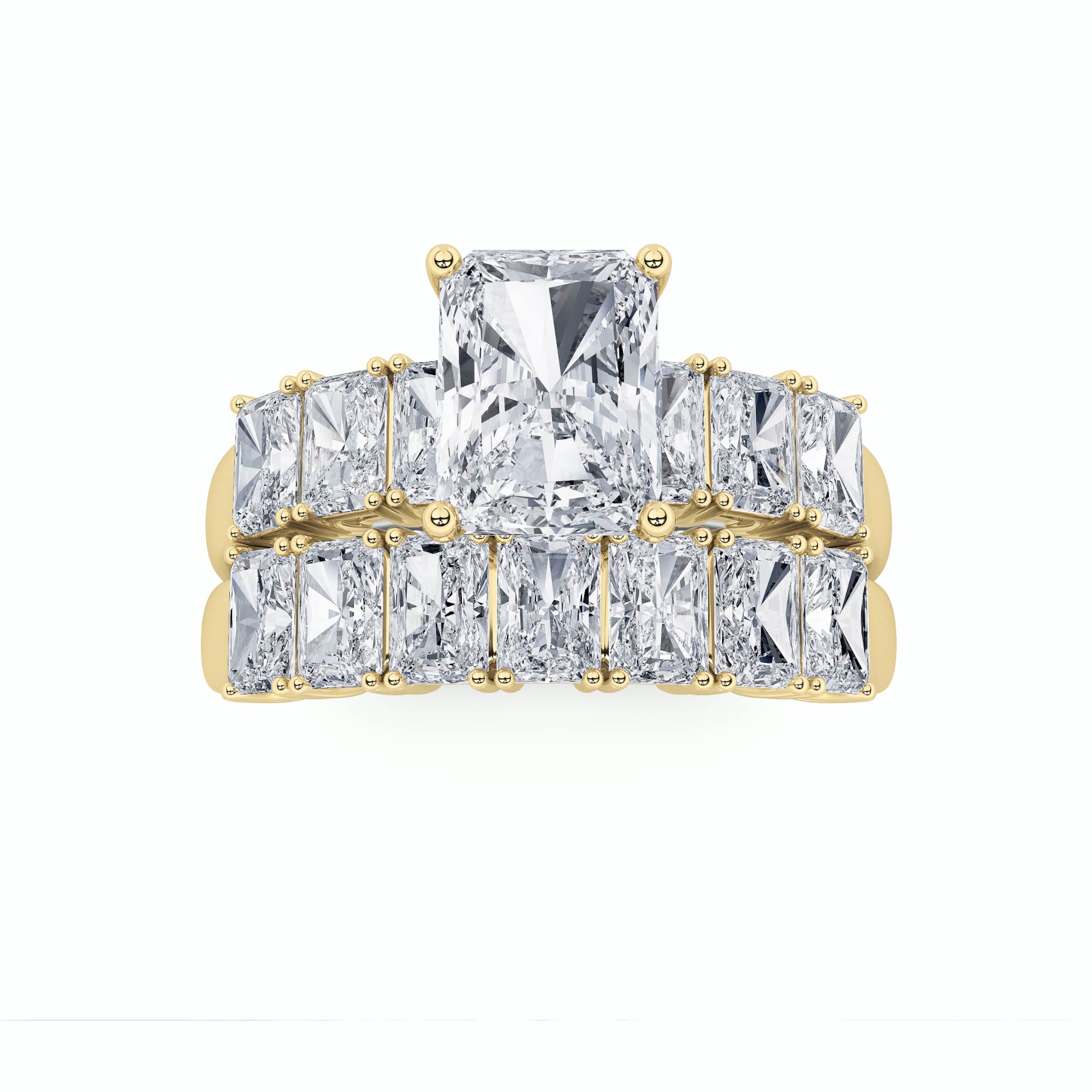 3.5Cttw Radiant Shaped Lab Grown Diamond (F/VS) Bridal Set with Matching Band and  Ring in 14K Gold