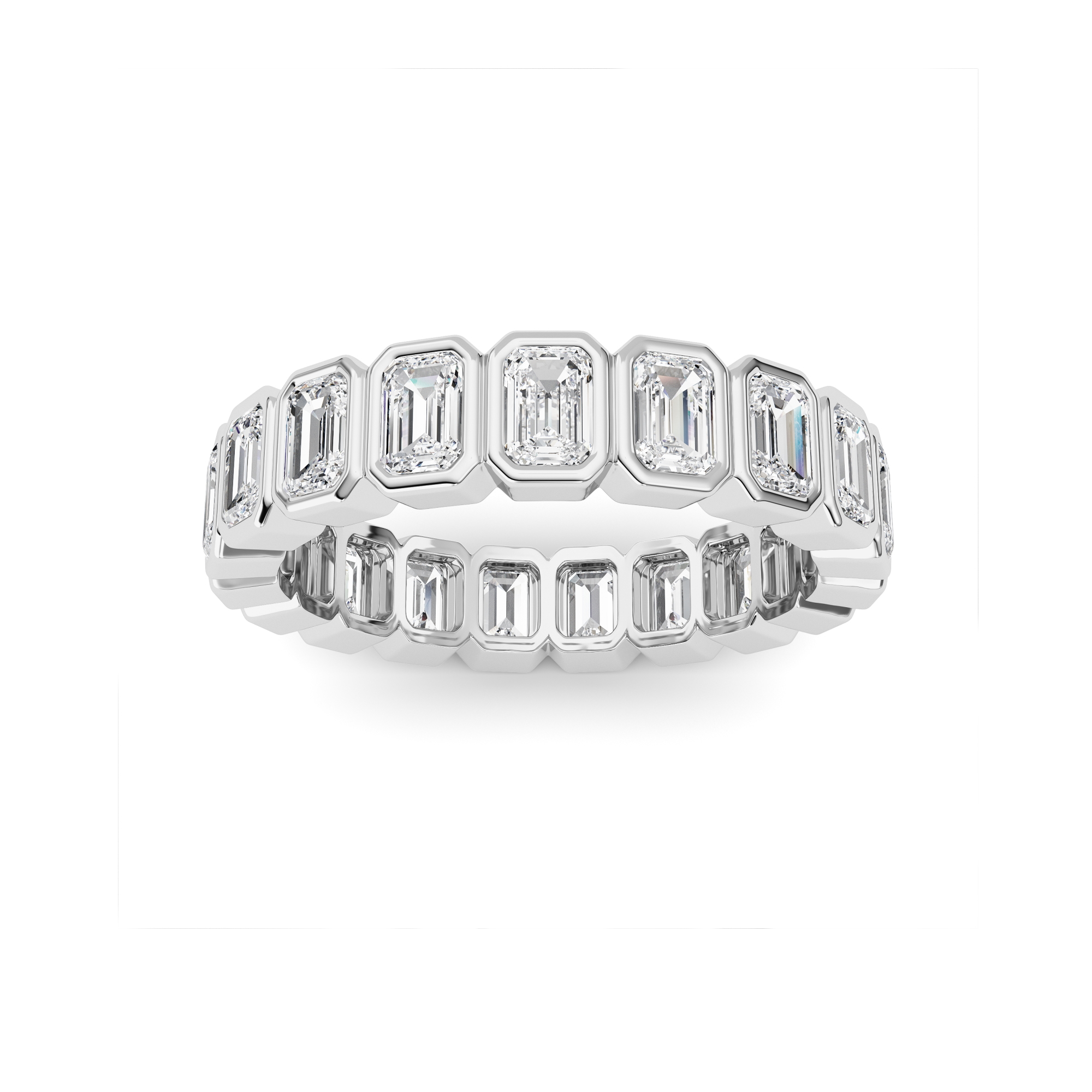 2.25Cttw Emerald Shaped Lab Grown Diamond ( F / VS ) Eternity Band set in 14K White Gold