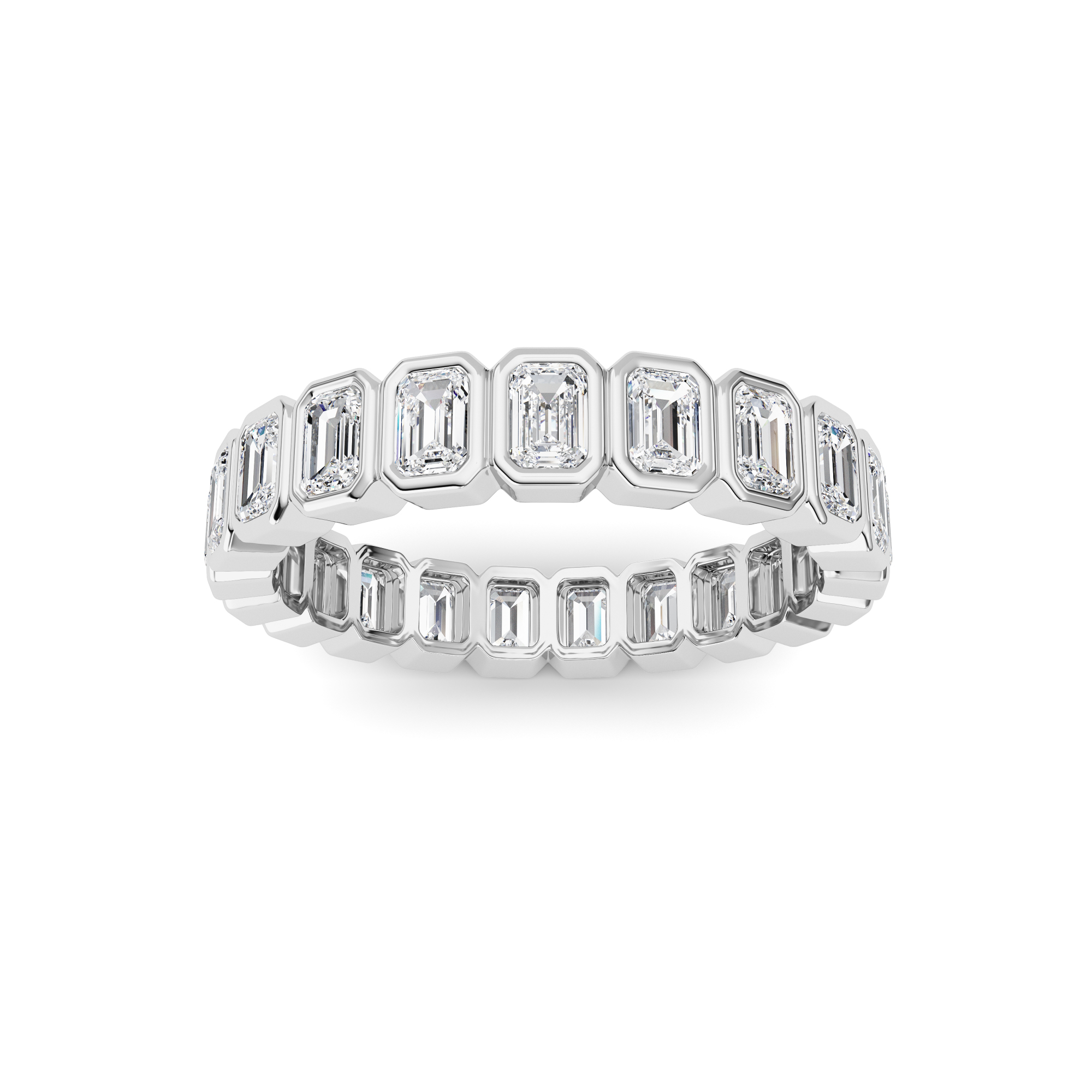 2.6Cttw Emerald Shaped Lab Grown Diamond ( F / VS ) Eternity Band set in 14K White Gold