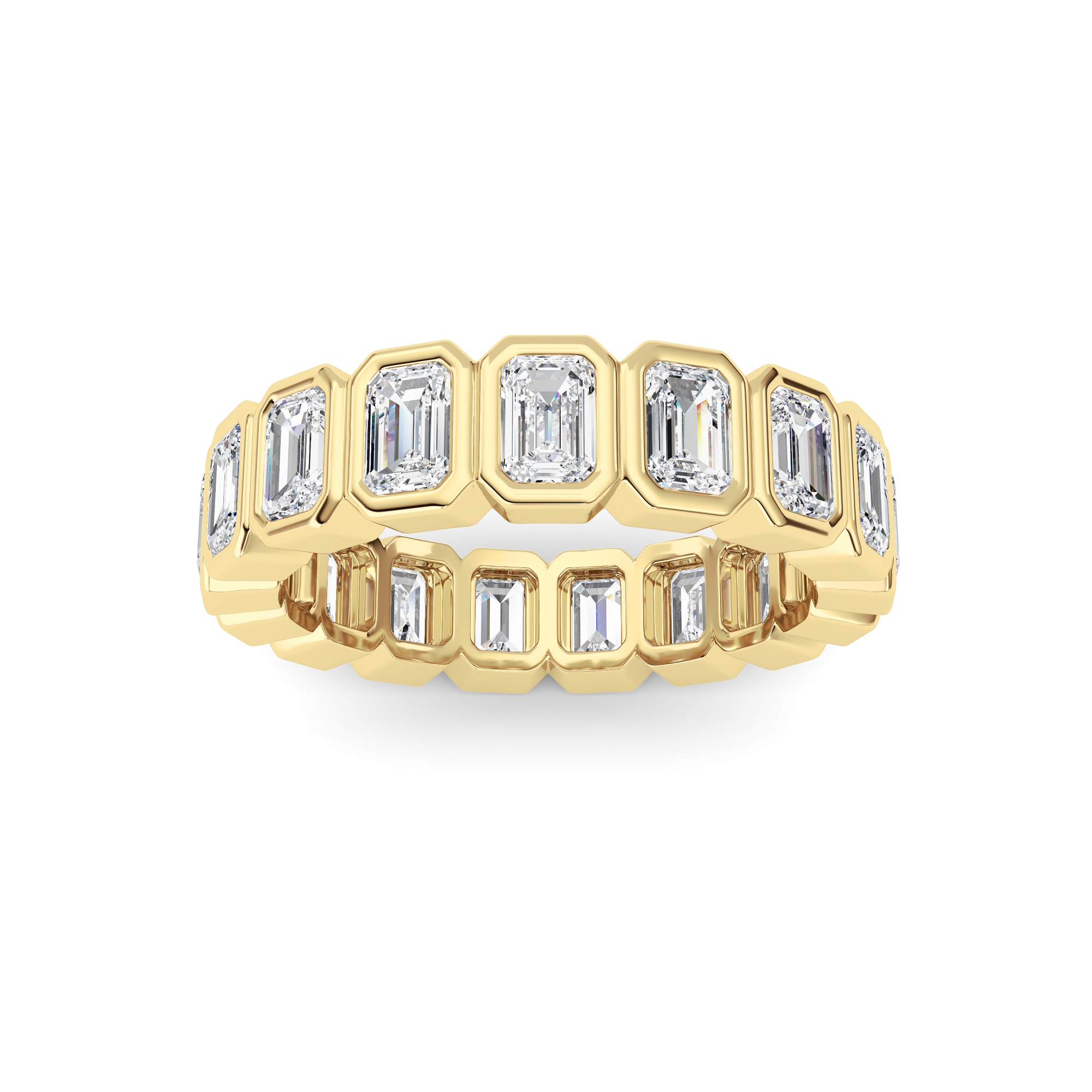 2.5Cttw Emerald Shaped Lab Grown Diamond ( F / VS ) Eternity Band set in 14K Yellow Gold
