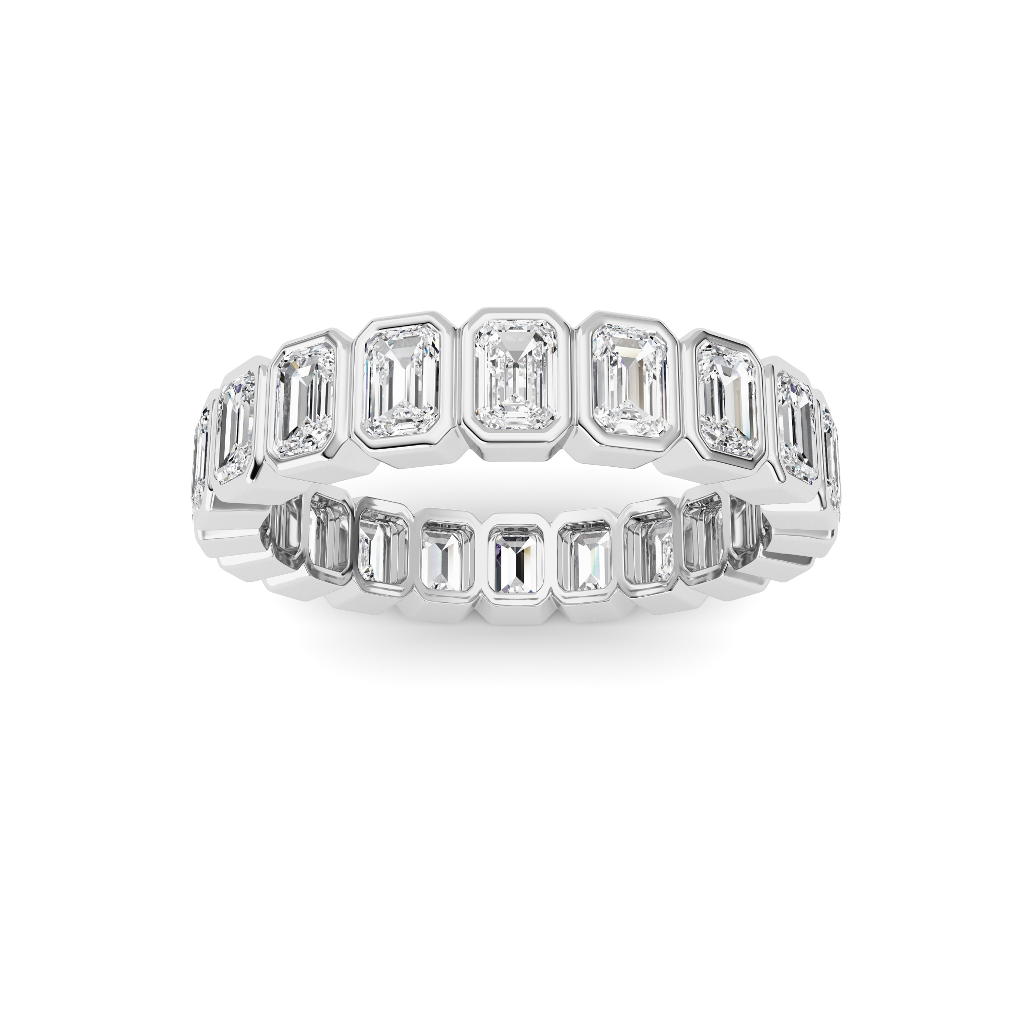 3Cttw Emerald Shaped Lab Grown Diamond ( F / VS ) Eternity Band set in 14K White Gold