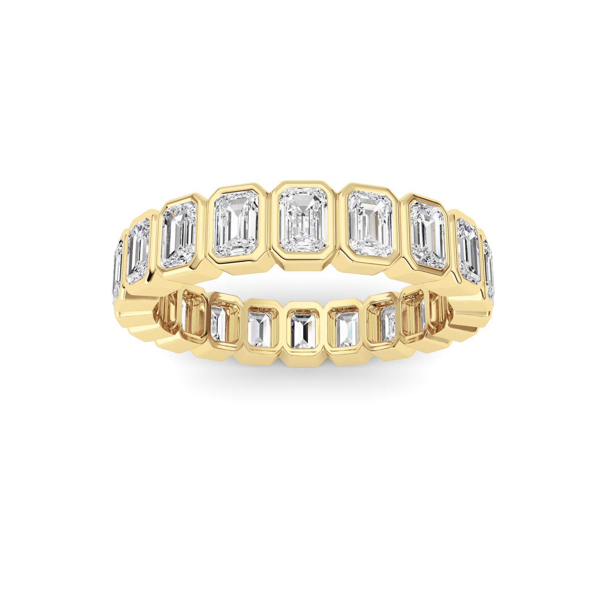 3Cttw Emerald Shaped Lab Grown Diamond ( F / VS ) Eternity Band set in 14K Yellow Gold