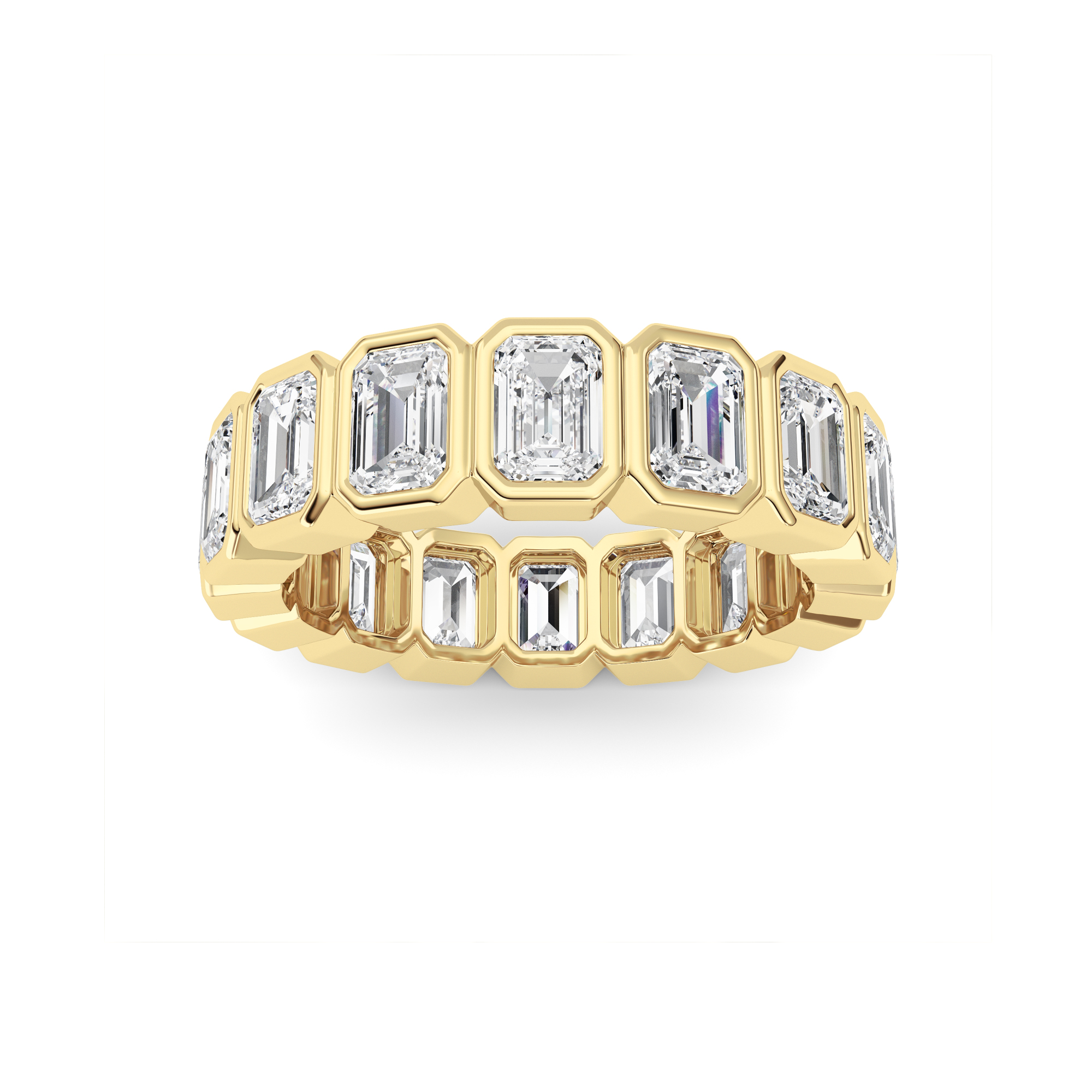 3.2Cttw Emerald Shaped Lab Grown Diamond ( F / VS ) Eternity Band set in 14K Yellow Gold