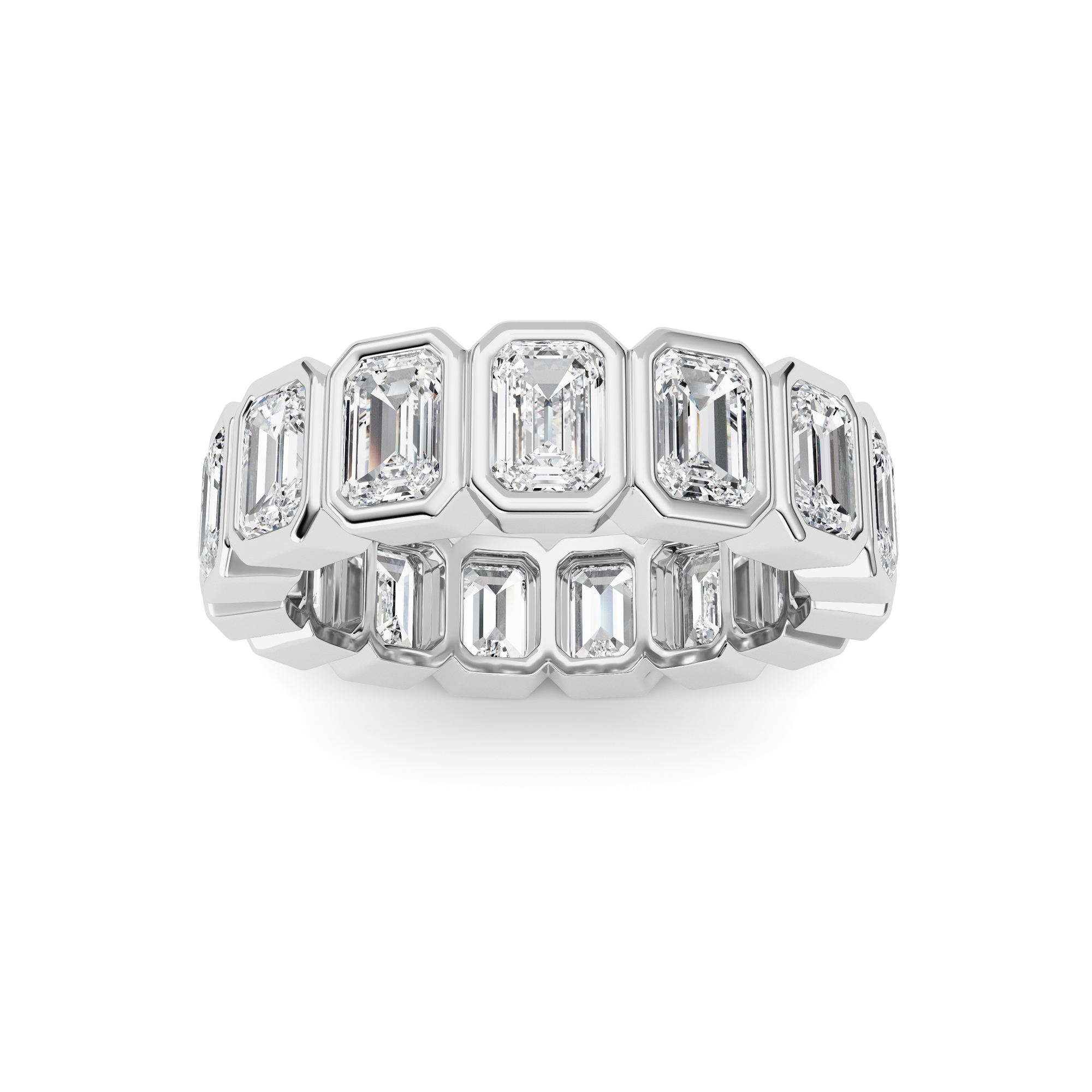 3.75Cttw Emerald Shaped Lab Grown Diamond ( F / VS ) Eternity Band set in 14K White Gold