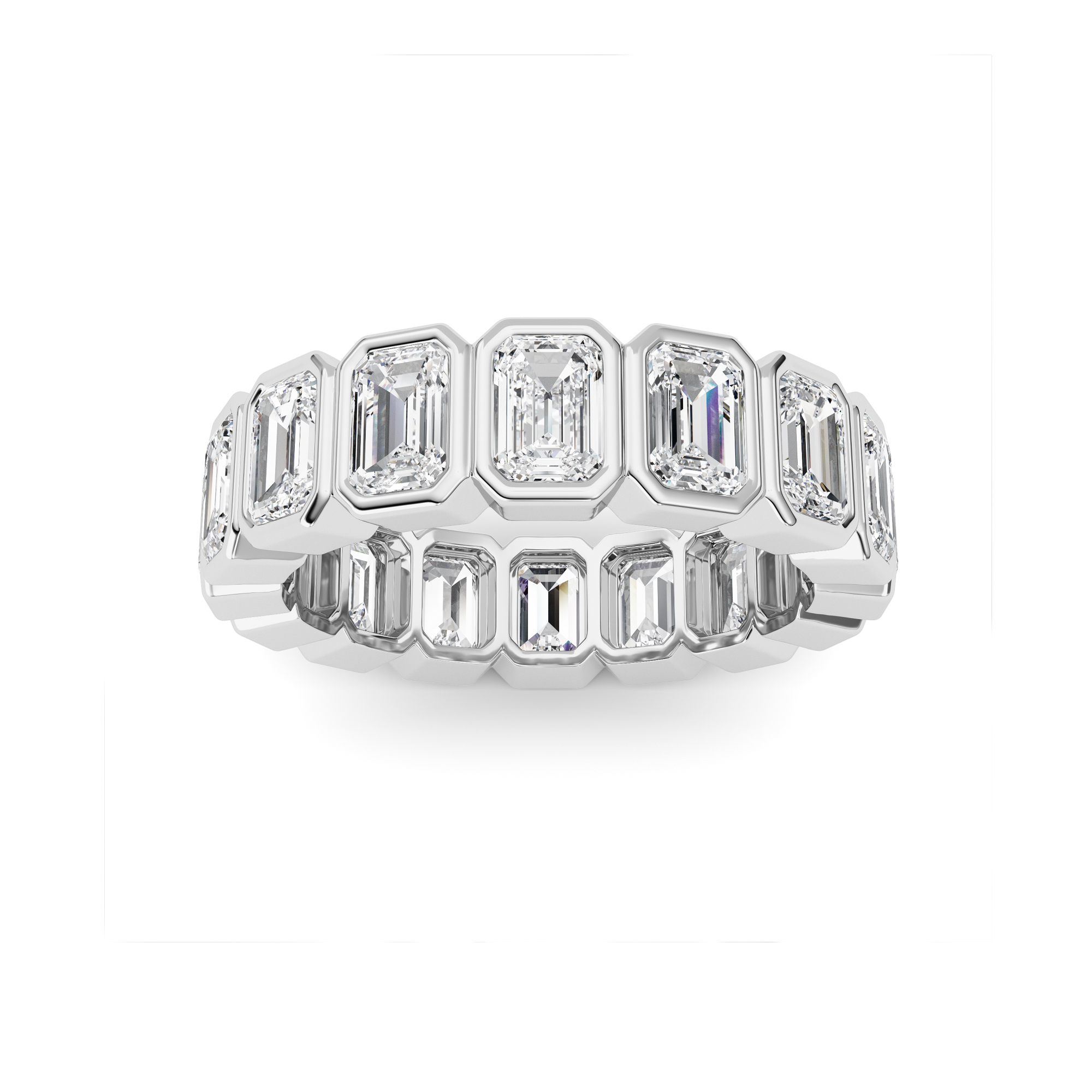 4Cttw Emerald Shaped Lab Grown Diamond ( F / VS ) Eternity Band set in 14K White Gold