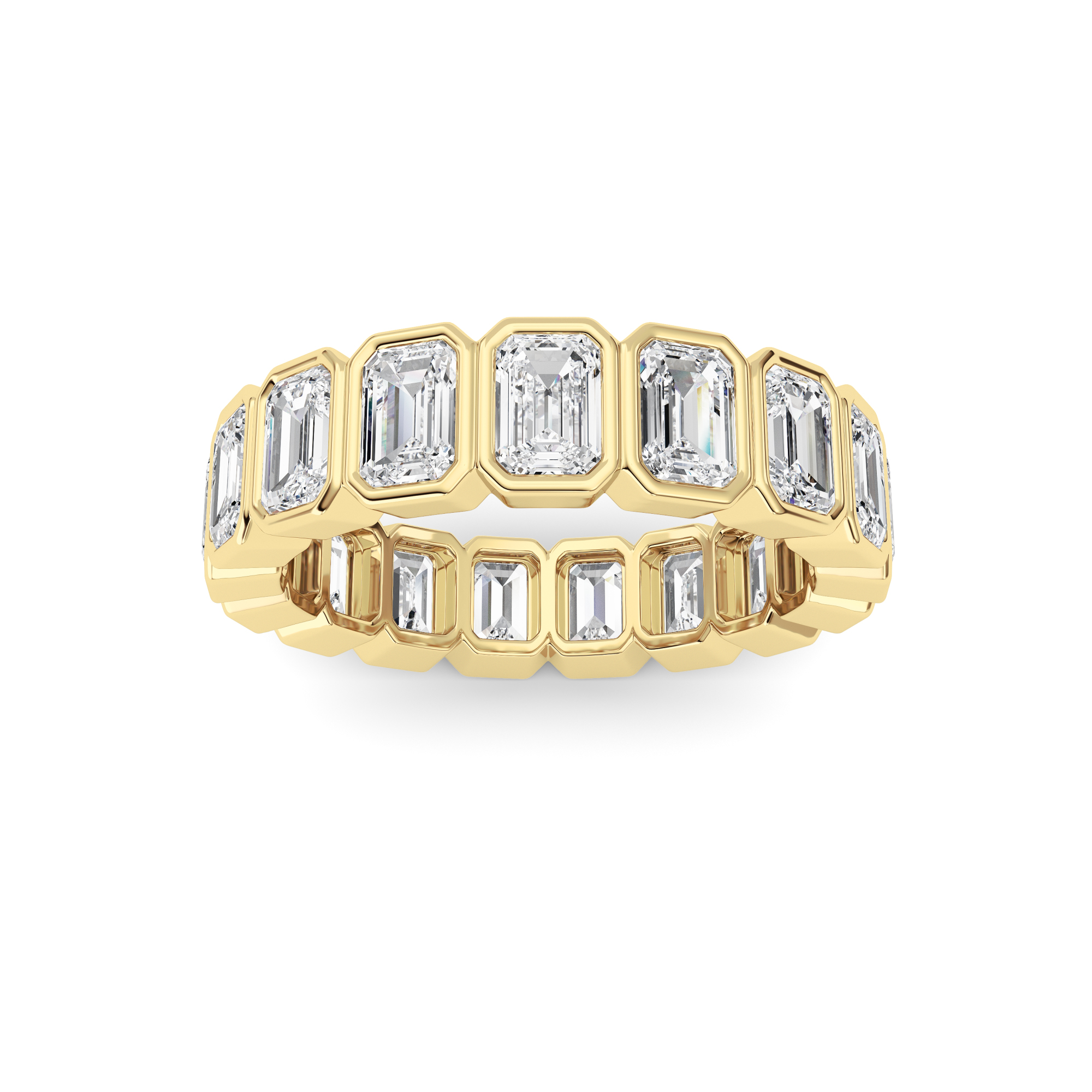 4.25Cttw Emerald Shaped Lab Grown Diamond ( F / VS ) Eternity Band set in 14K Yellow Gold