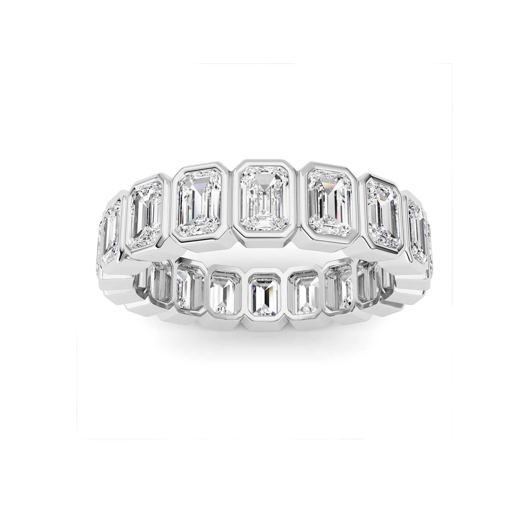 4.5Cttw Emerald Shaped Lab Grown Diamond ( F / VS ) Eternity Band set in 14K White Gold