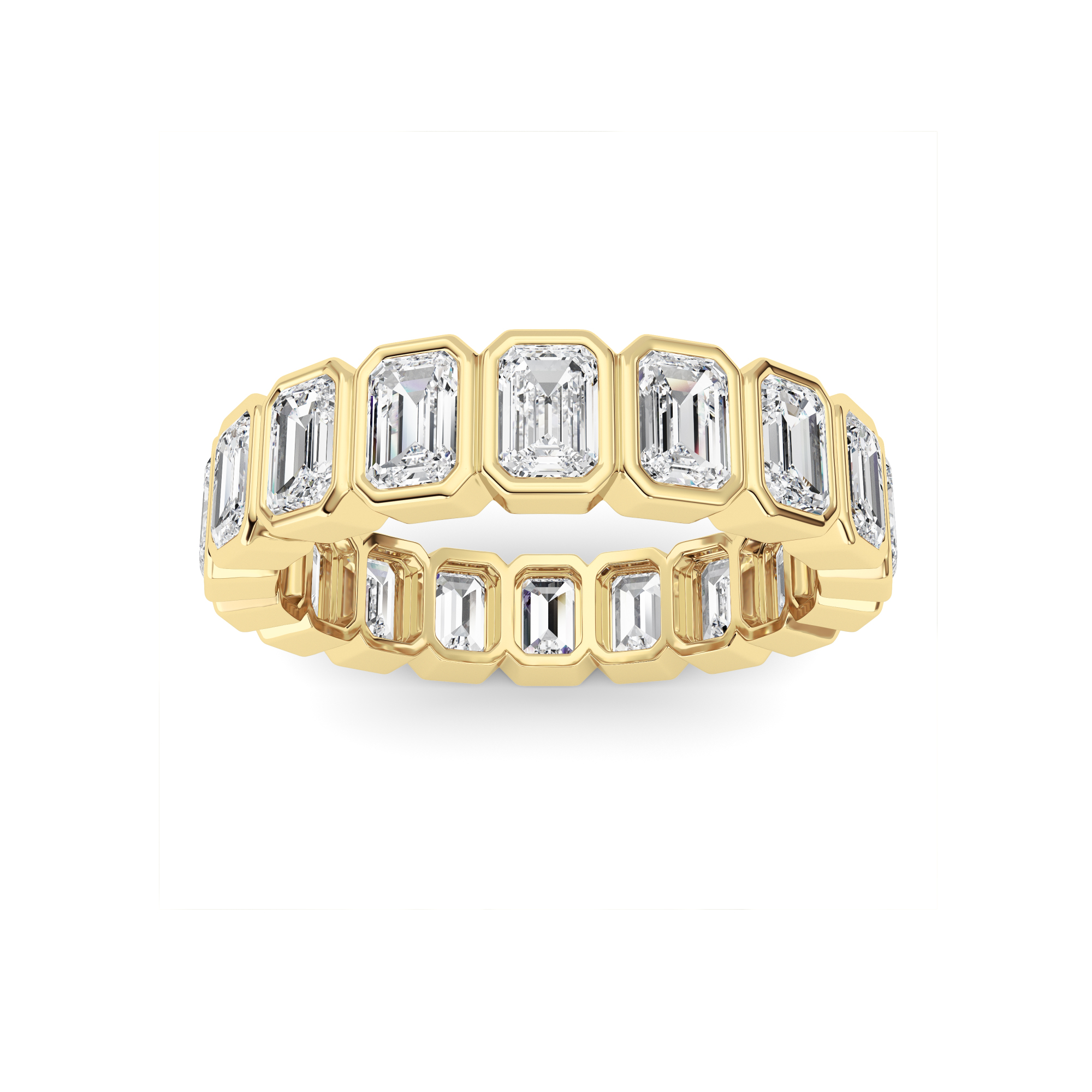 4.5Cttw Emerald Shaped Lab Grown Diamond ( F / VS ) Eternity Band set in 14K Yellow Gold
